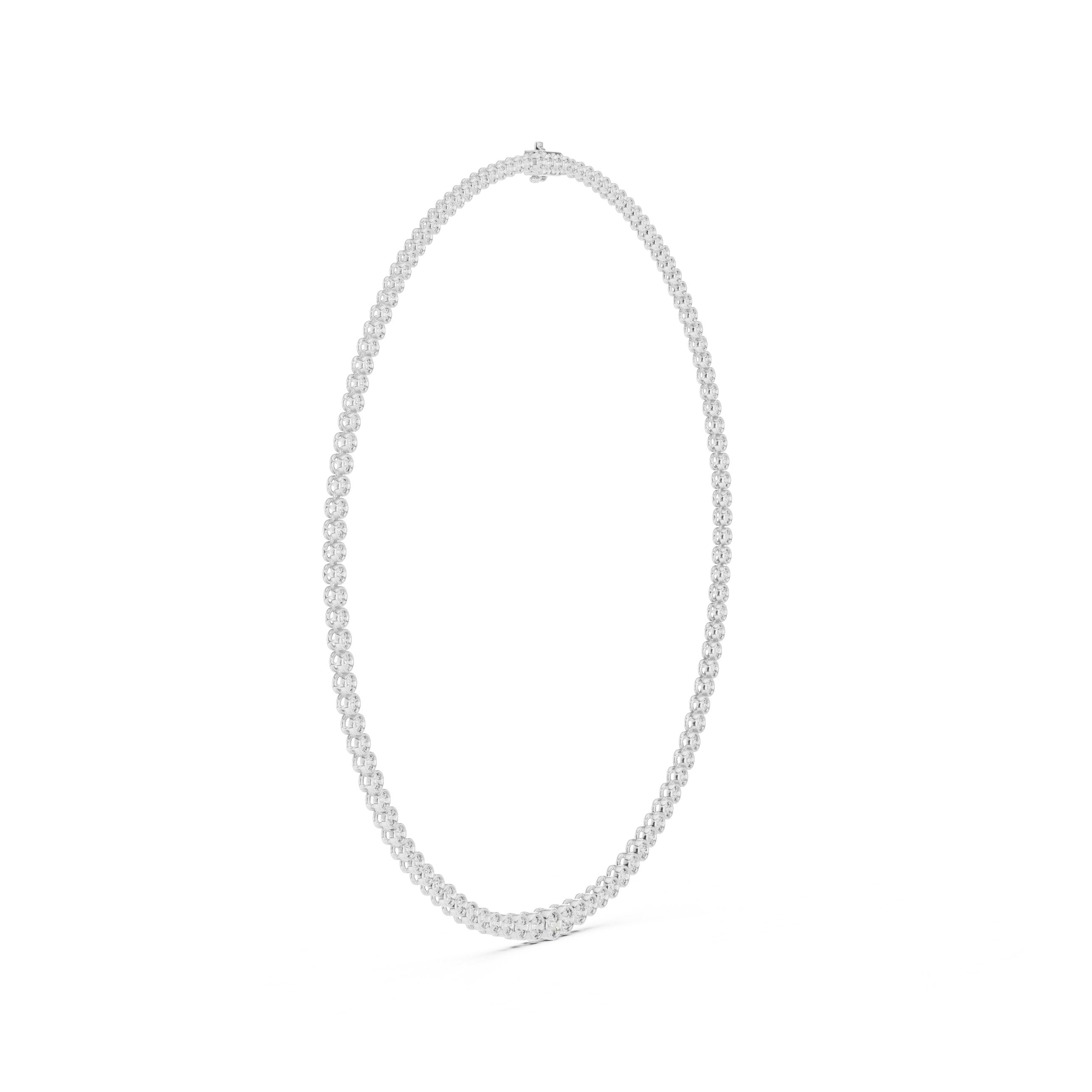 Graduated Bezel Halo Riviere Necklace in White Gold - VYKA Diamonds