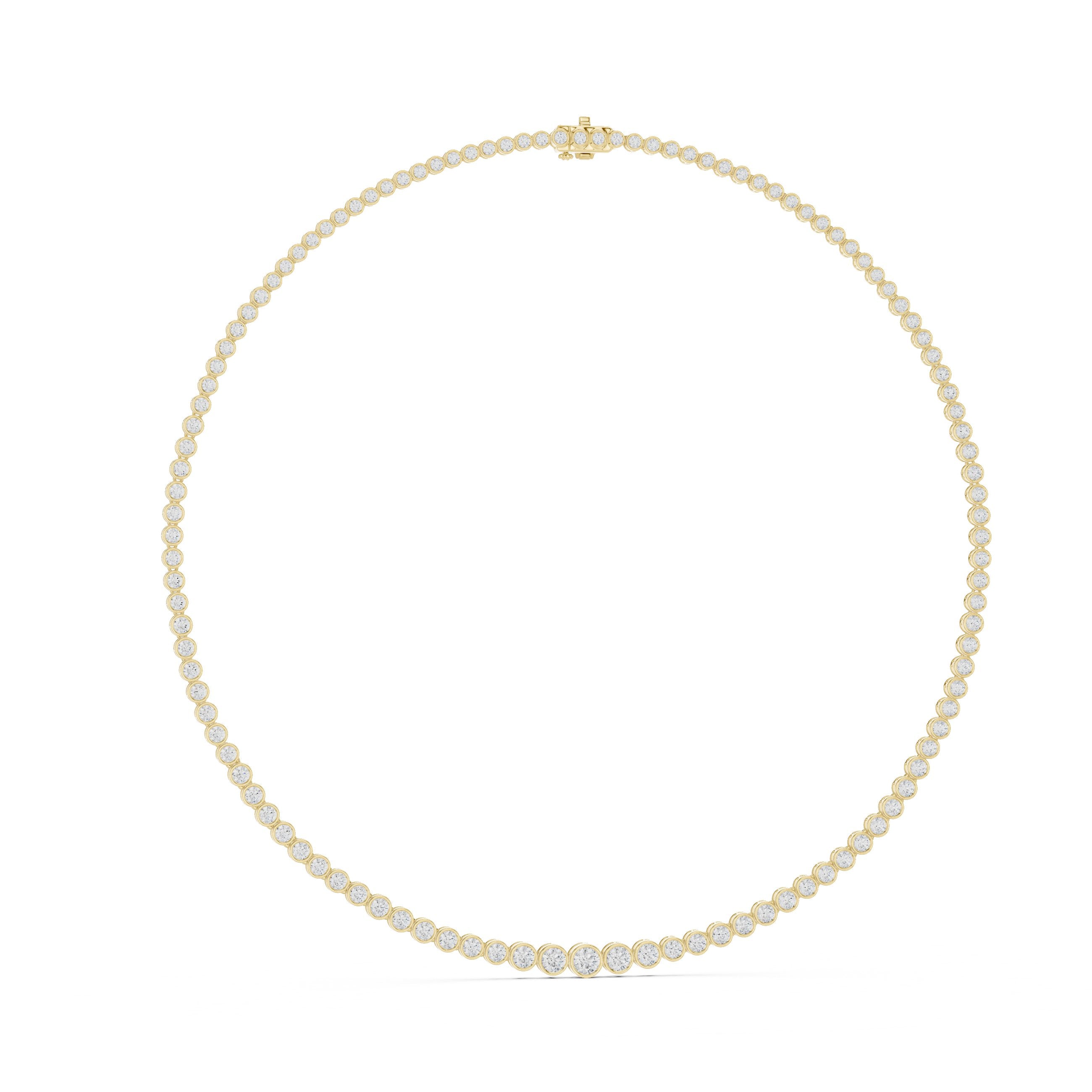 Graduated Bezel Halo Riviere Necklace in Yellow Gold - VYKA Diamonds
