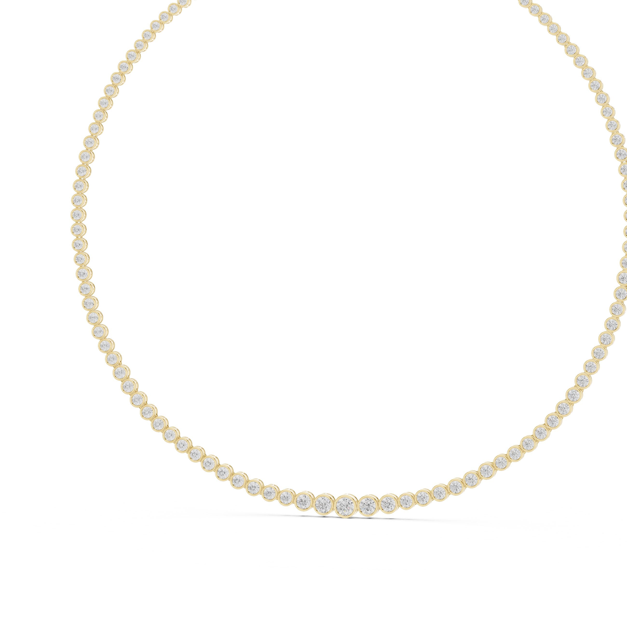 Graduated Bezel Halo Riviere Necklace in Yellow Gold - VYKA Diamonds