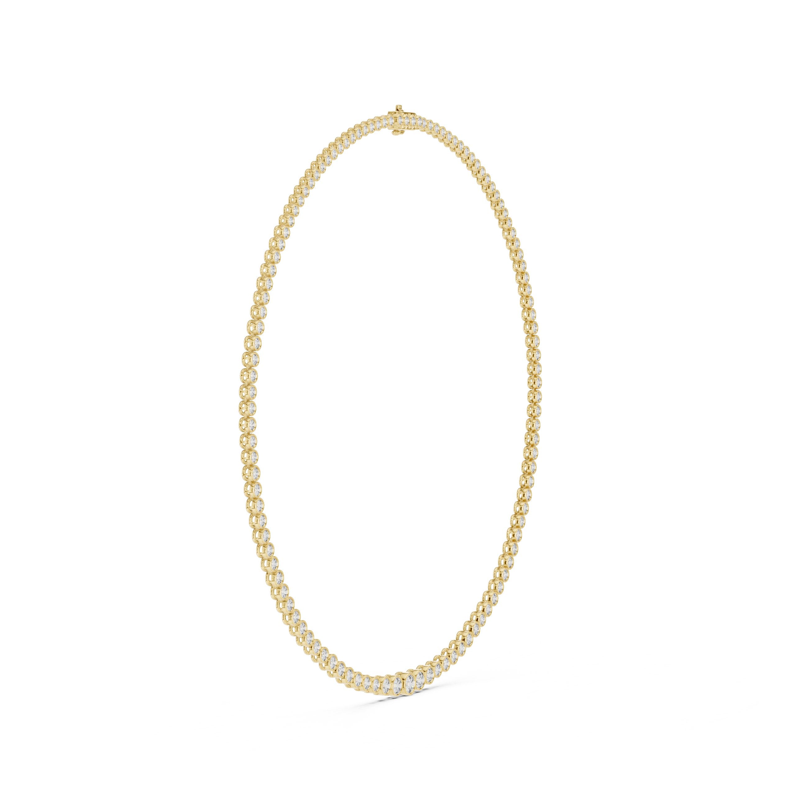Graduated Bezel Halo Riviere Necklace in Yellow Gold - VYKA Diamonds