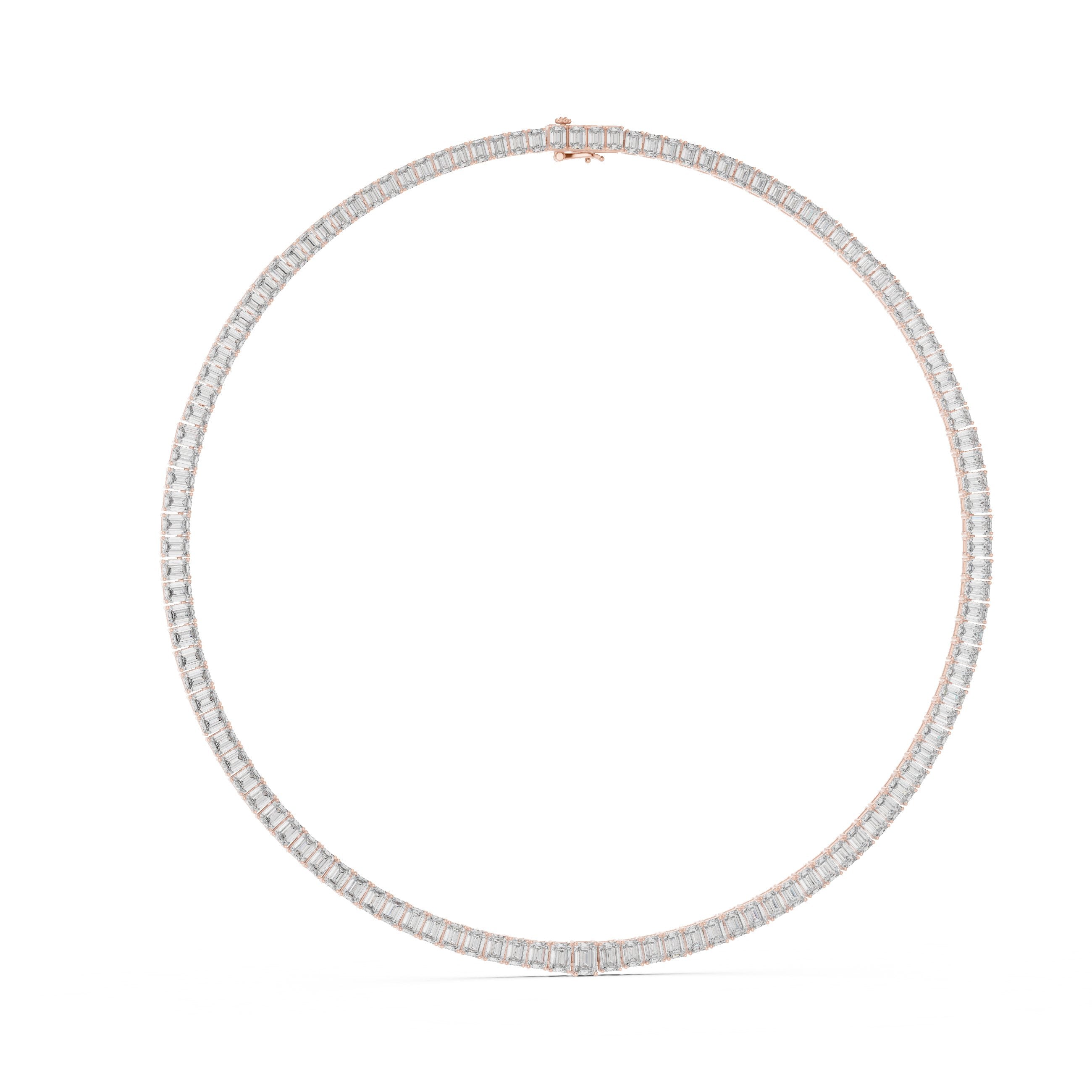 Emerald-Cut Collet Tennis Necklace in Rose Gold - VYKA Diamonds