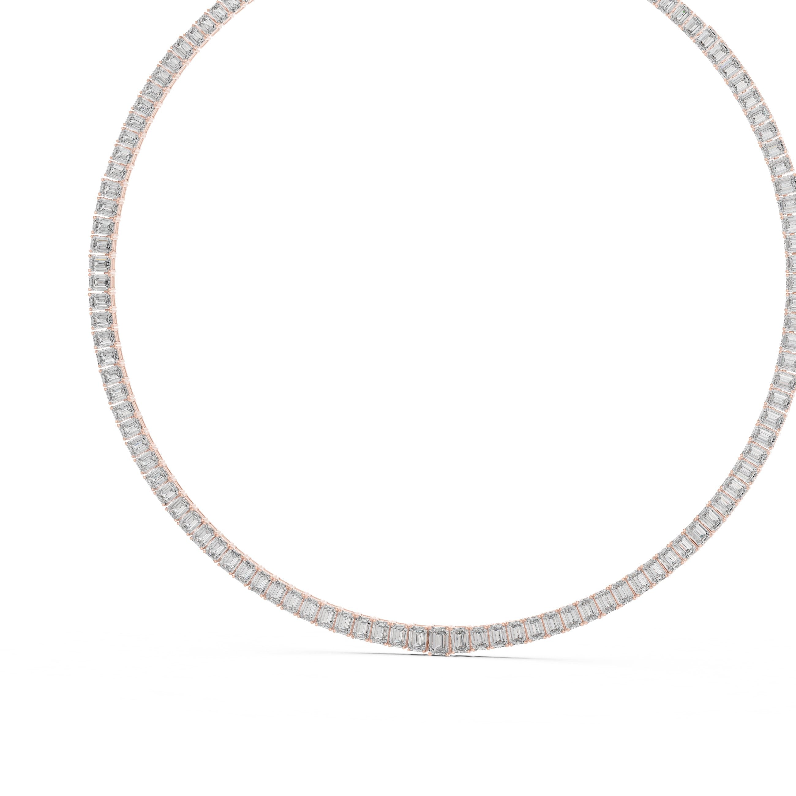 Emerald-Cut Collet Tennis Necklace in Rose Gold - VYKA Diamonds