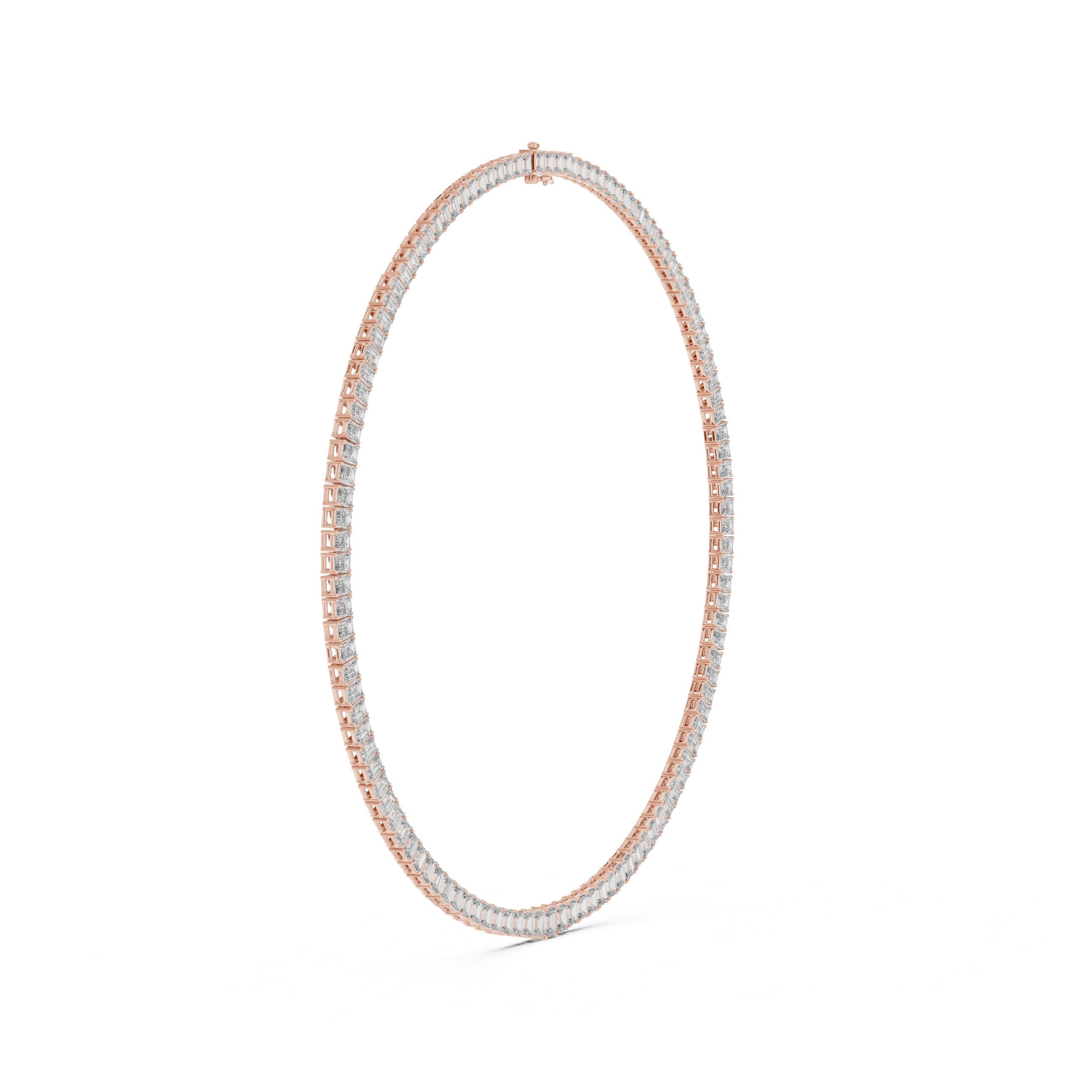 Emerald-Cut Collet Tennis Necklace in Rose Gold - VYKA Diamonds