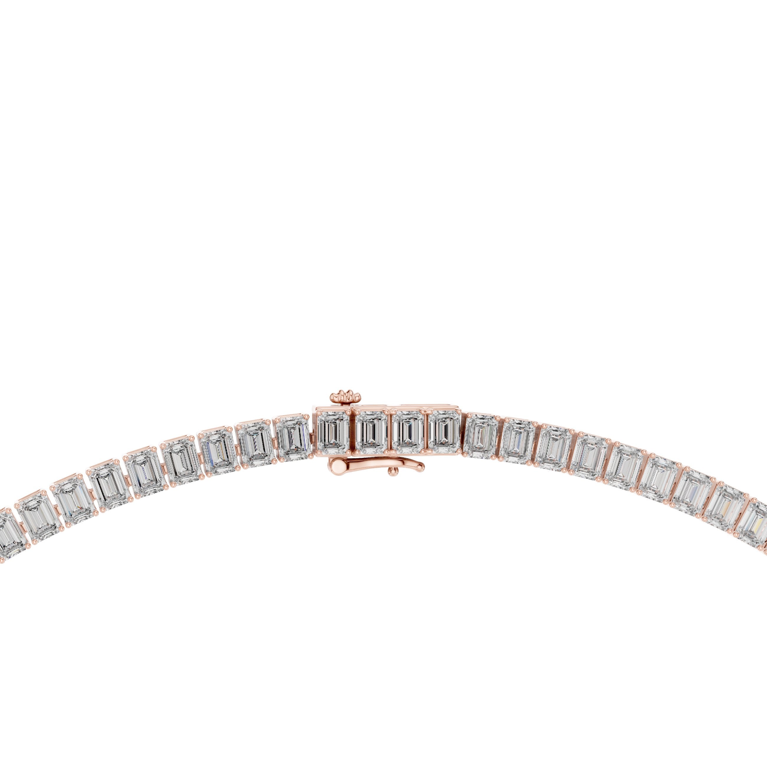 Emerald-Cut Collet Tennis Necklace in Rose Gold - VYKA Diamonds