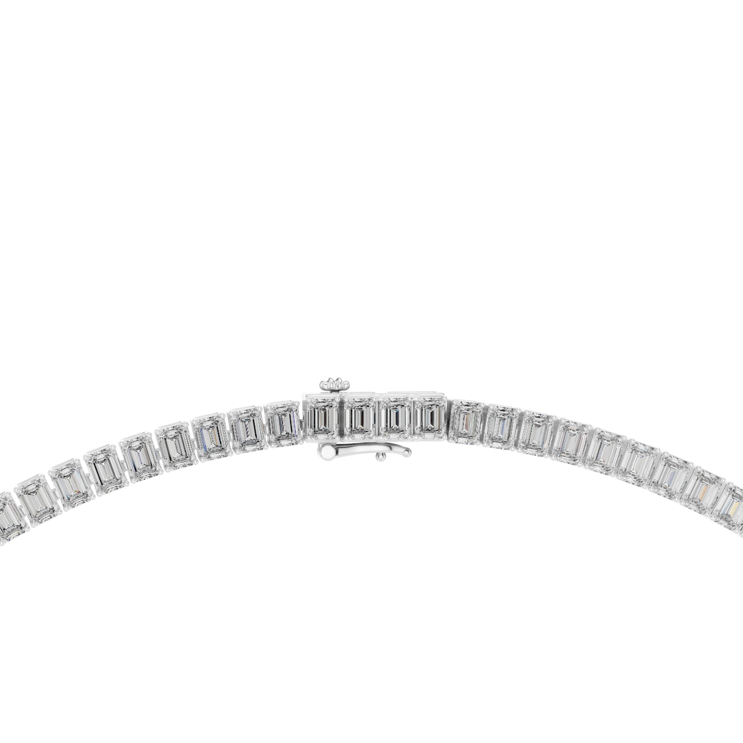 Emerald-Cut Collet Tennis Necklace in White Gold - VYKA Diamonds