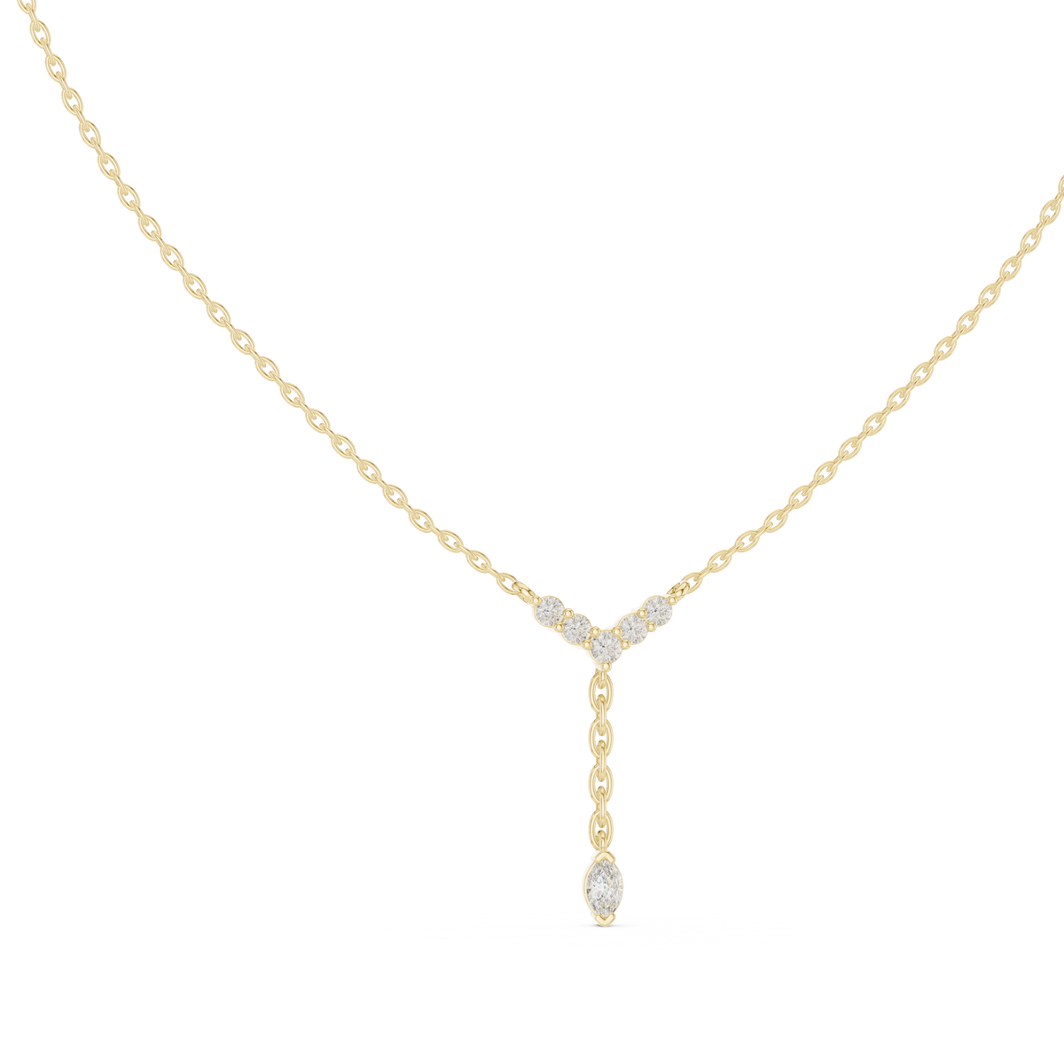 عقد لارييت على شكل Y بألماسة ماركيز متدلّية in Yellow Gold - VYKA Diamonds