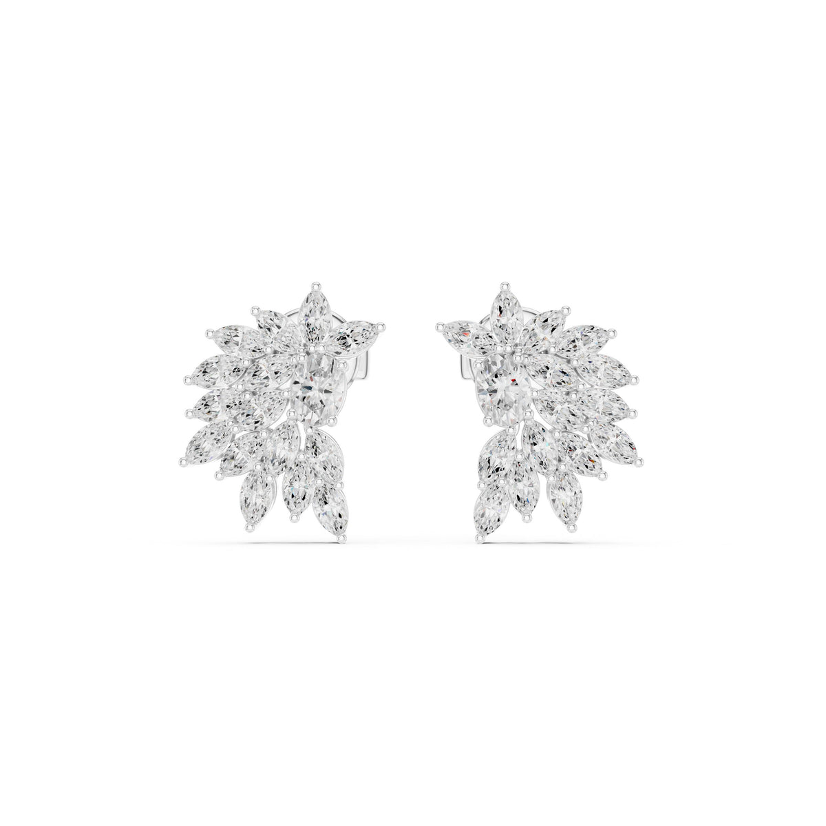 Marquise Spray Cluster Diamond Stud Earrings in White Gold - VYKA Diamonds