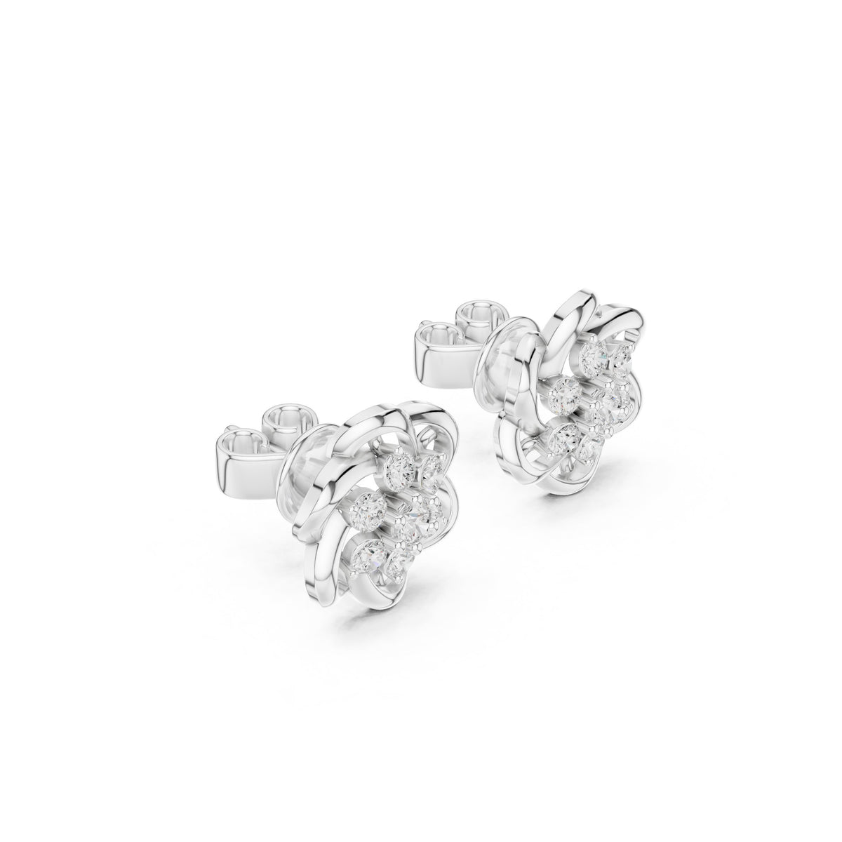 أقراط بتجمّع ألماس على شكل عقدة منسوجة in White Gold - VYKA Diamonds