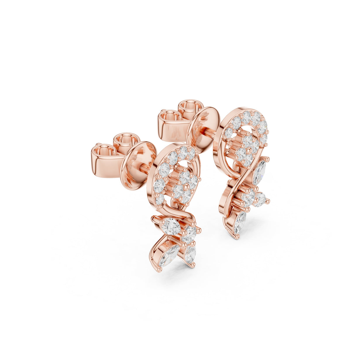 Vine Swirl Marquise Diamond Drop Stud Earrings