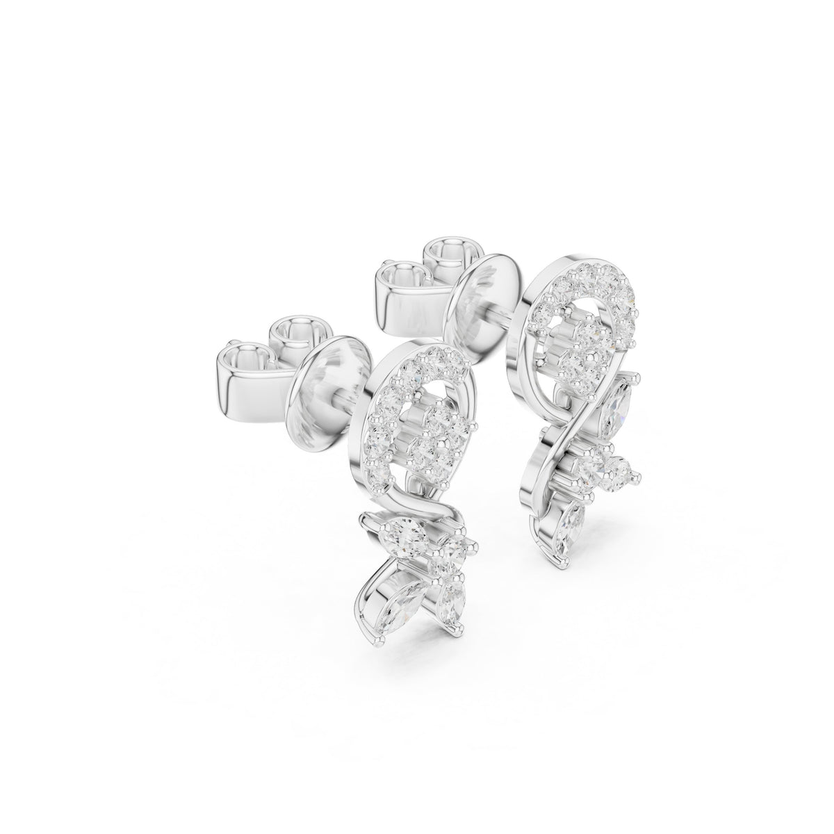 Vine Swirl Marquise Diamond Drop Stud Earrings