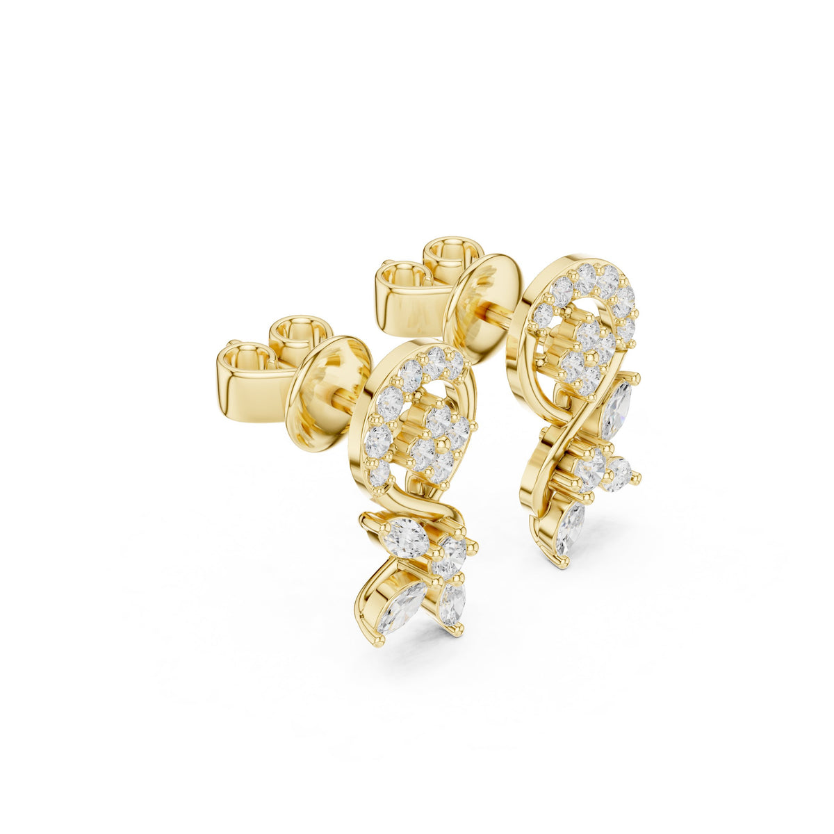 Vine Swirl Marquise Diamond Drop Stud Earrings