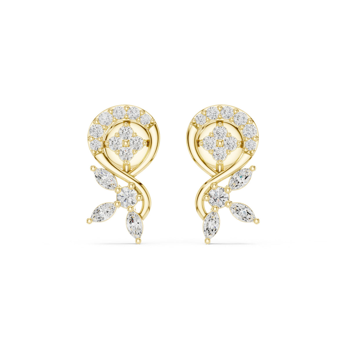 Vine Swirl Marquise Diamond Drop Stud Earrings