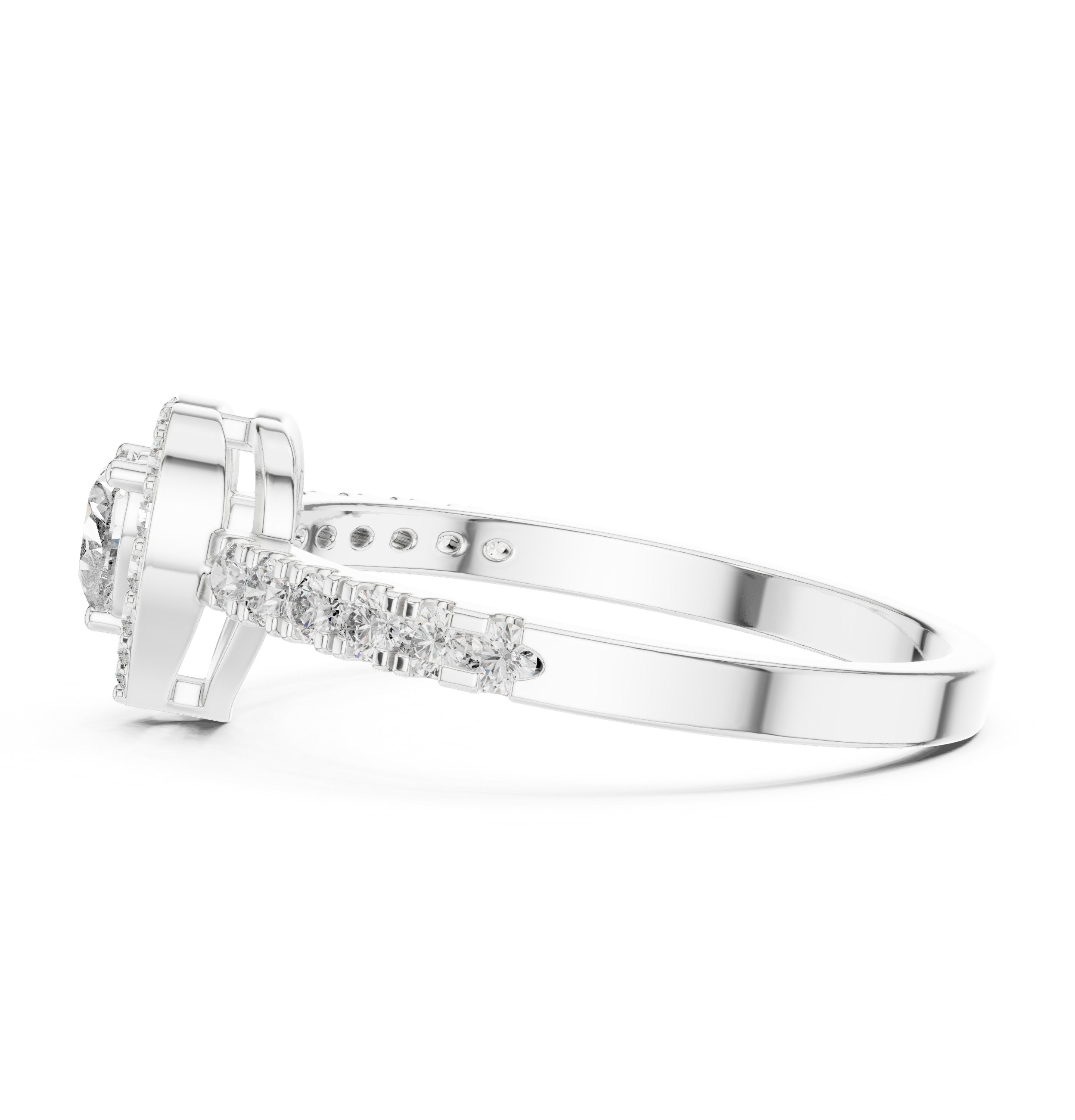 Heart Halo Diamond Engagement Ring with Pavé Band in White Gold - VYKA Diamonds