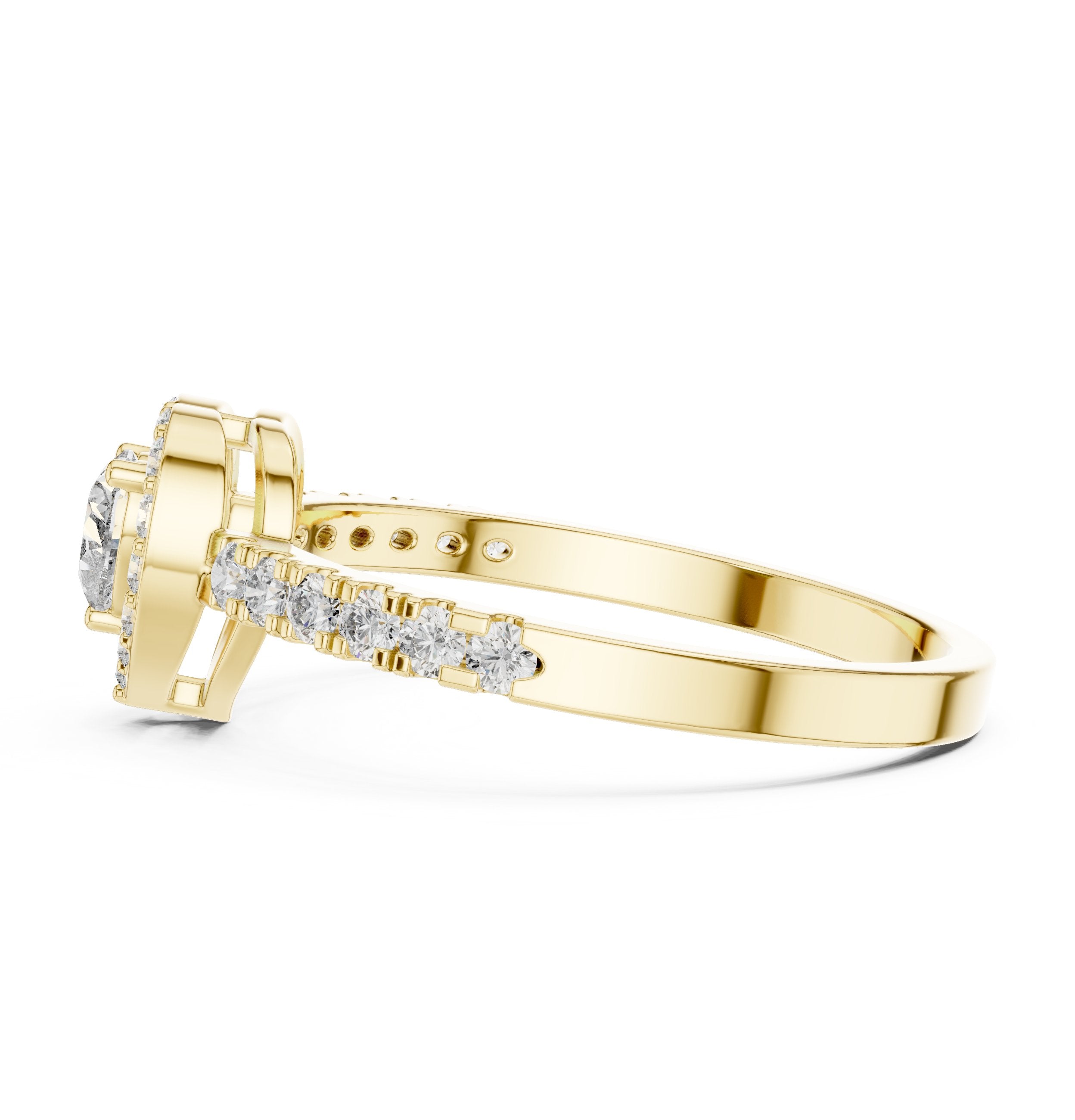 Heart Halo Diamond Engagement Ring with Pavé Band in Yellow Gold - VYKA Diamonds