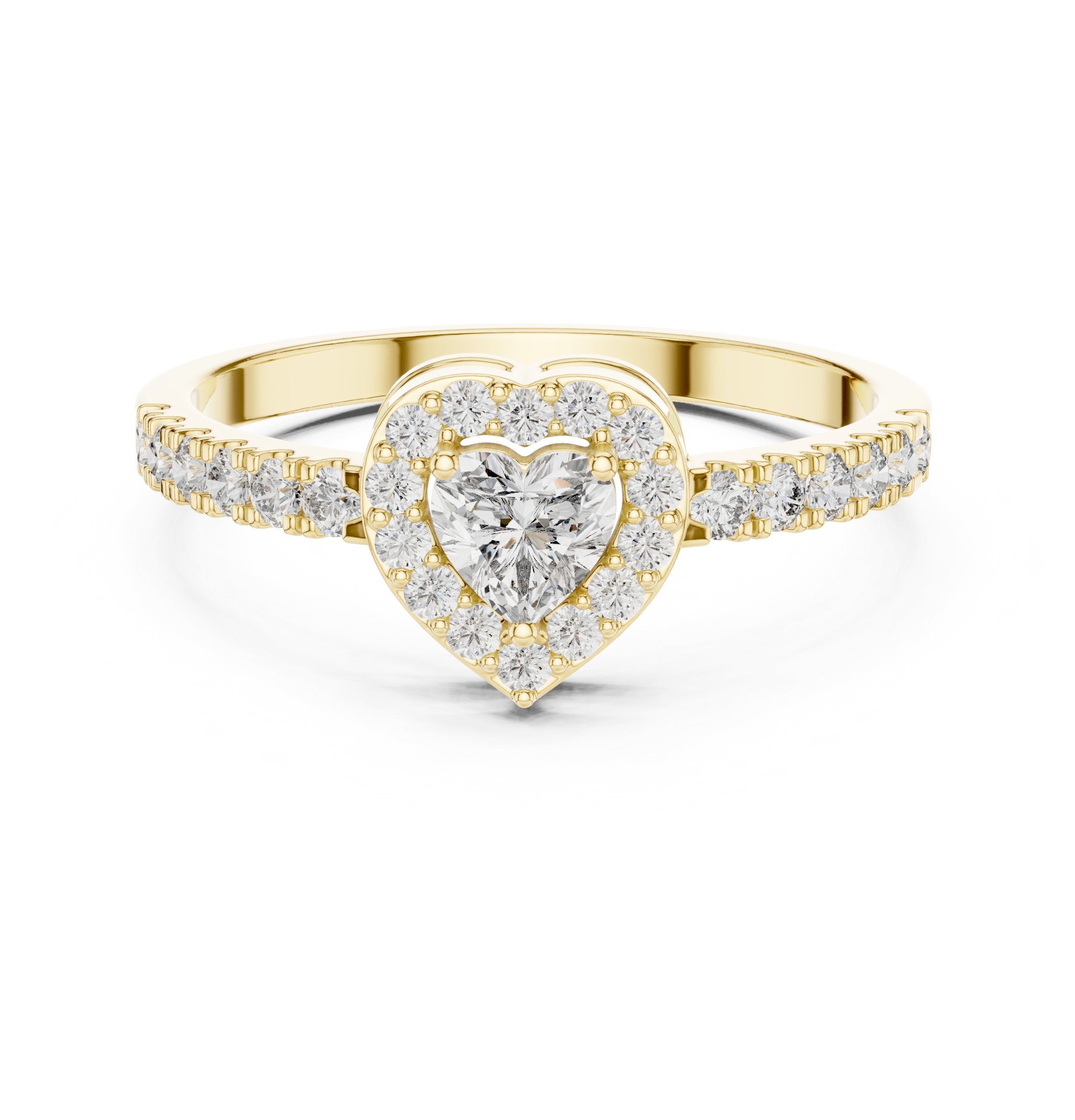 Heart Halo Diamond Engagement Ring with Pavé Band in Yellow Gold - VYKA Diamonds