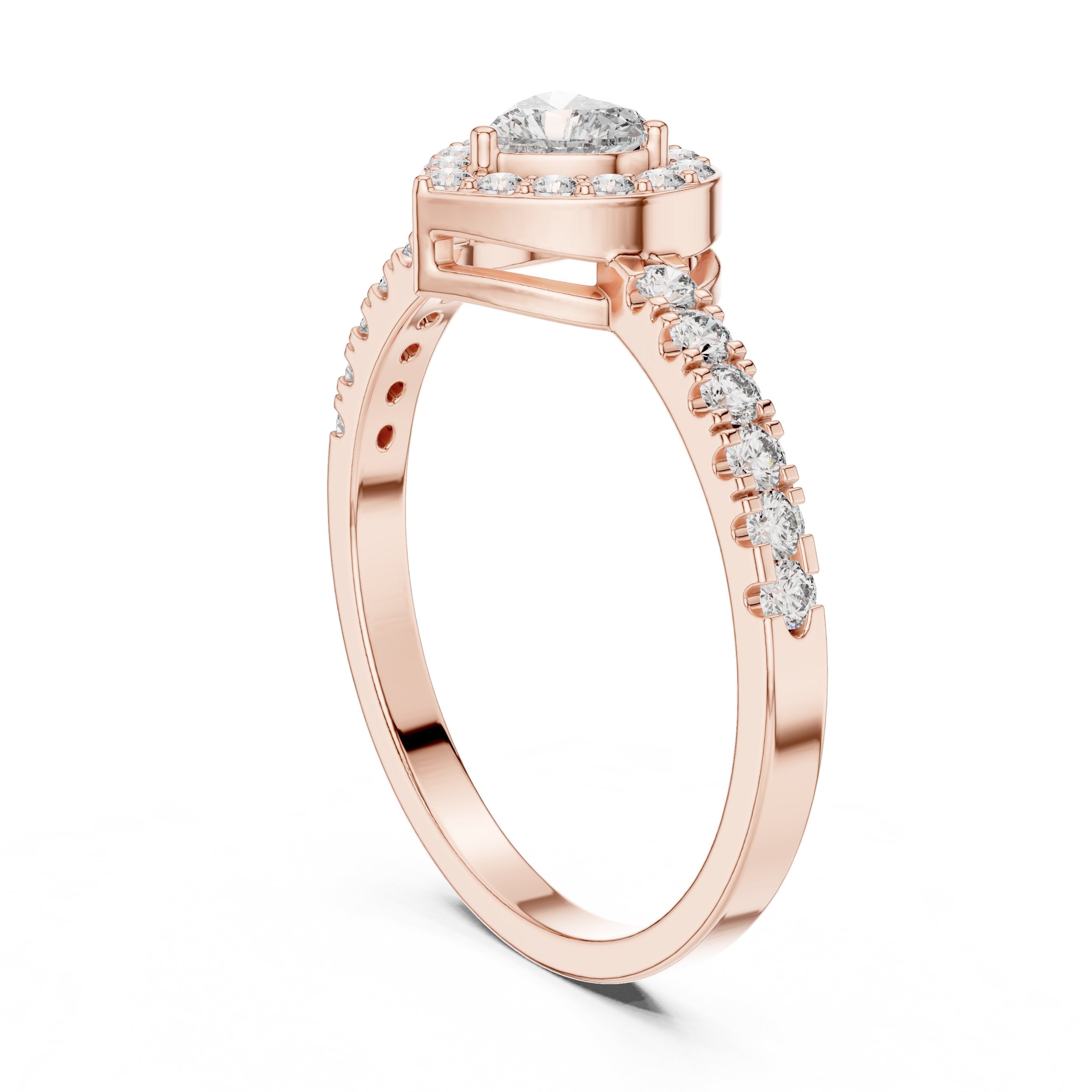 Heart Halo Diamond Engagement Ring with Pavé Band in Rose Gold - VYKA Diamonds