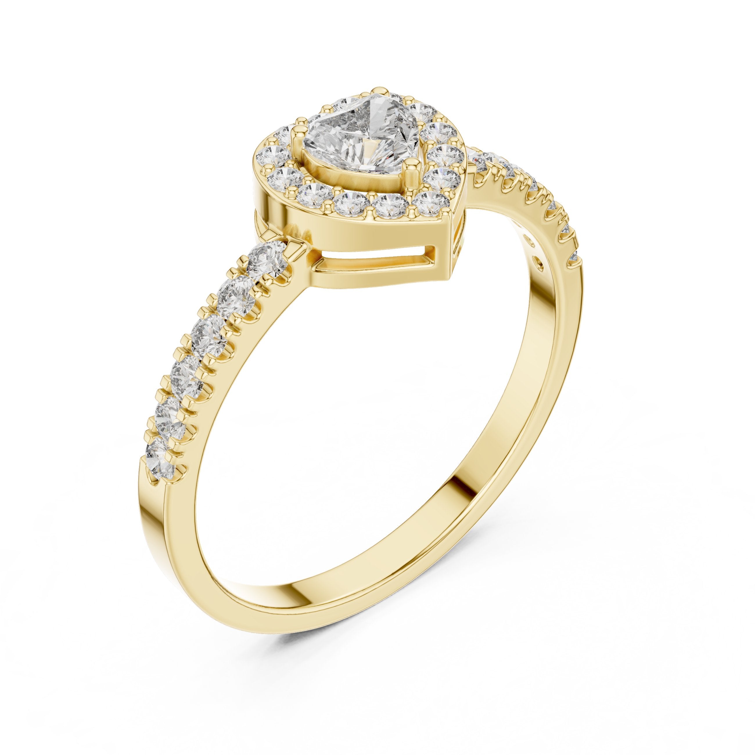Heart Halo Diamond Engagement Ring with Pavé Band in Yellow Gold - VYKA Diamonds