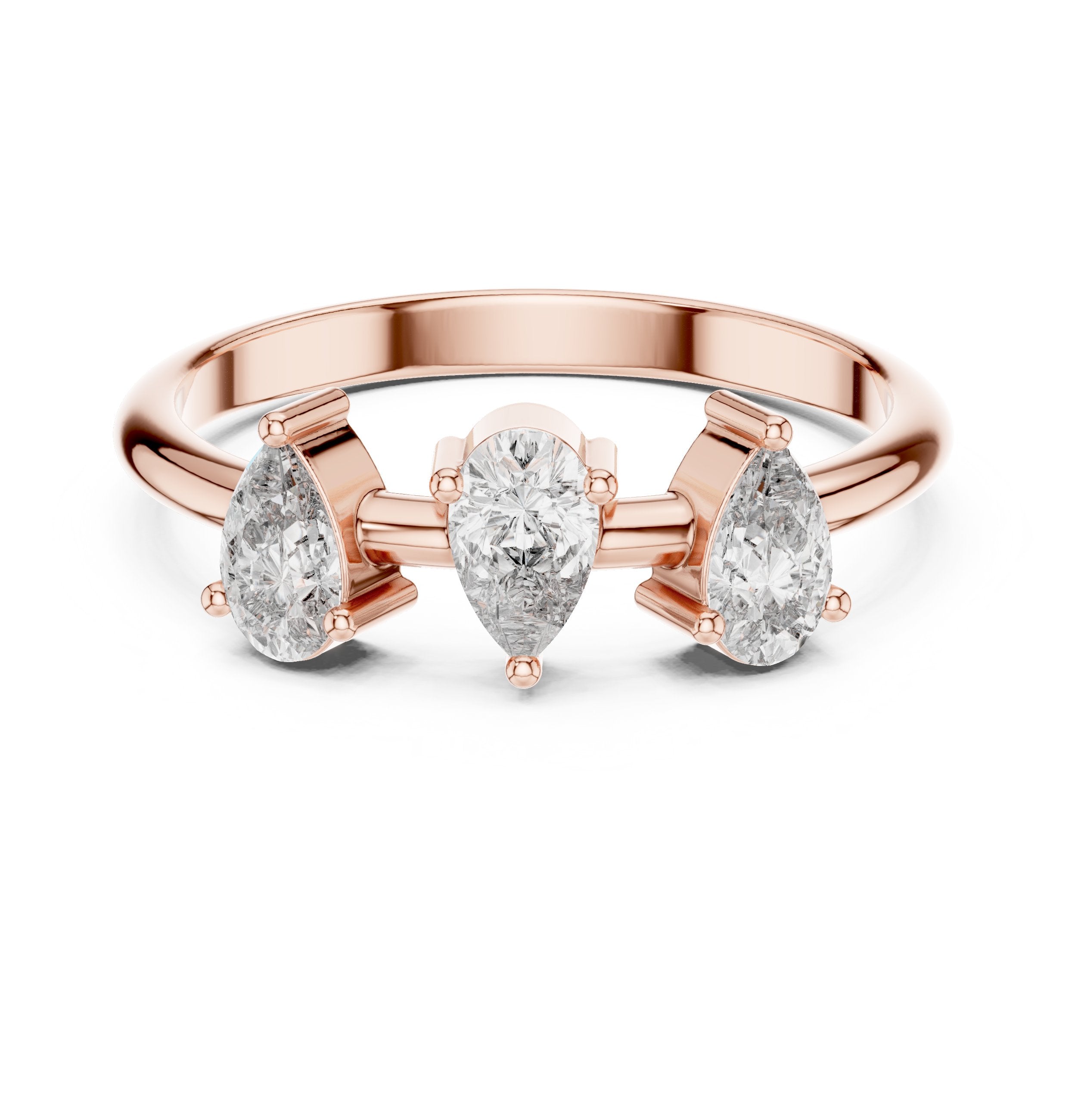 Pear Three Stone Diamond Engagement Ring in Rose Gold - VYKA Diamonds