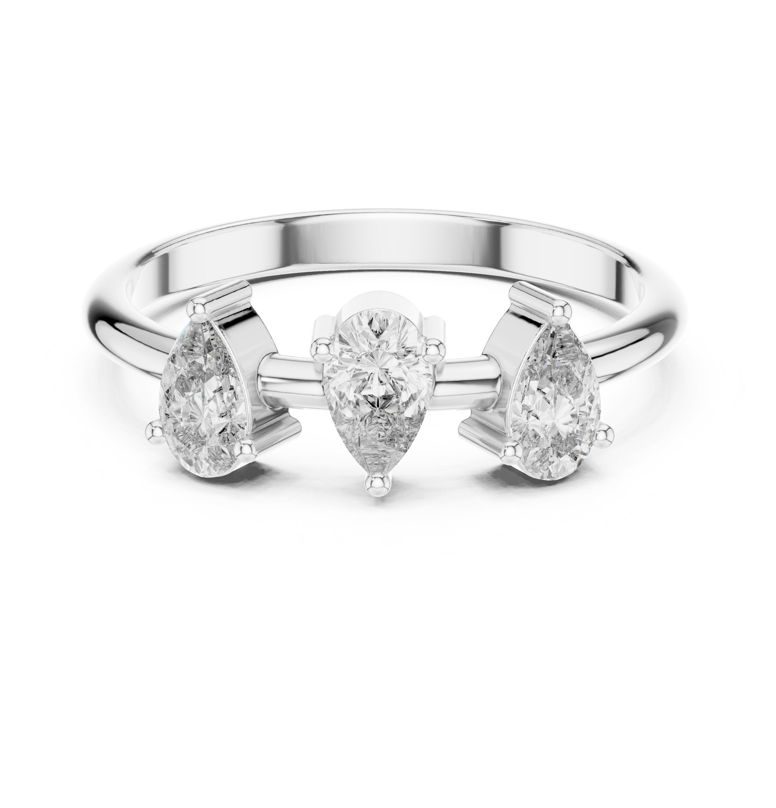 Pear Three Stone Diamond Engagement Ring in White Gold - VYKA Diamonds