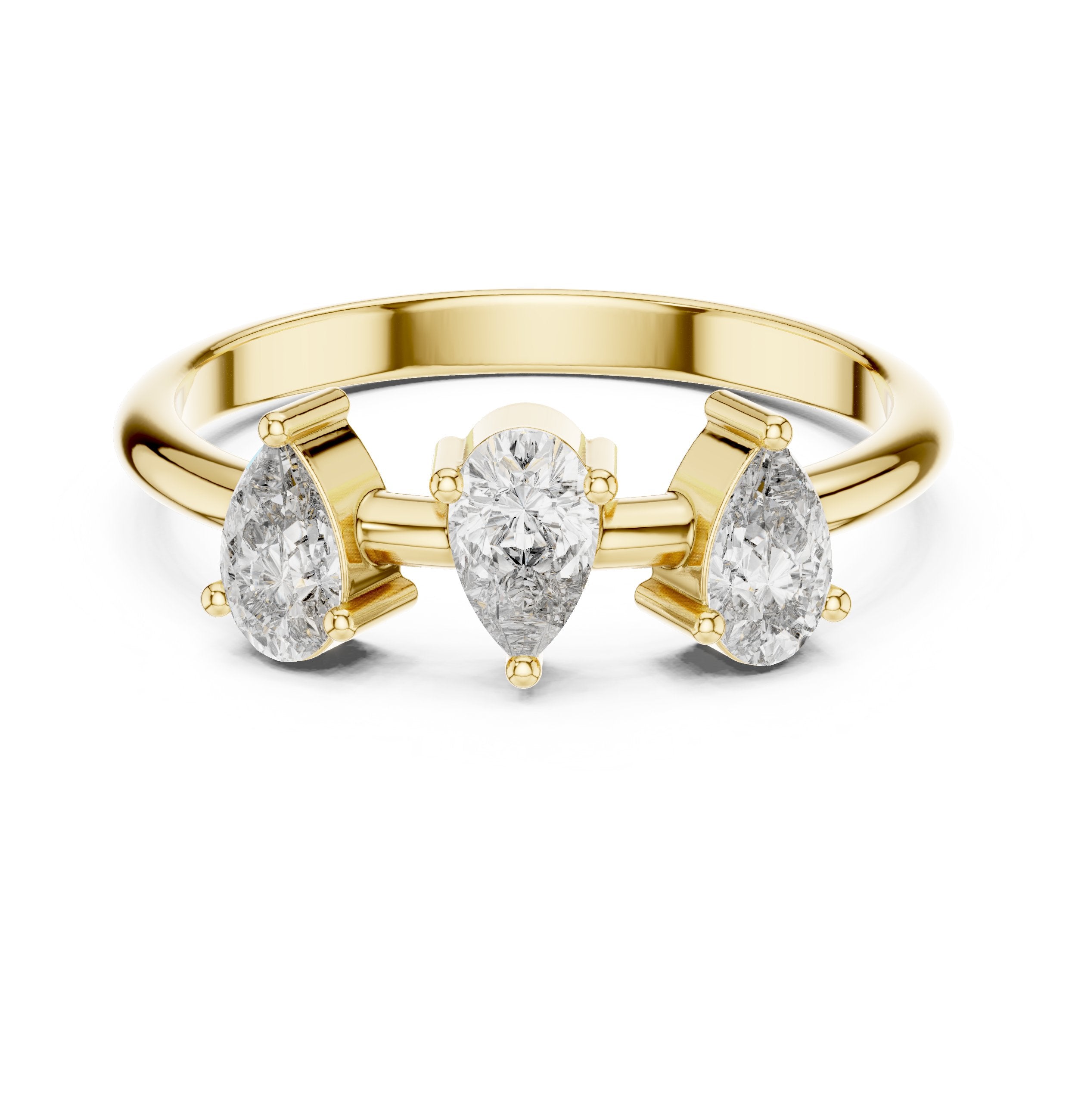 Pear Three Stone Diamond Engagement Ring in Yellow Gold - VYKA Diamonds