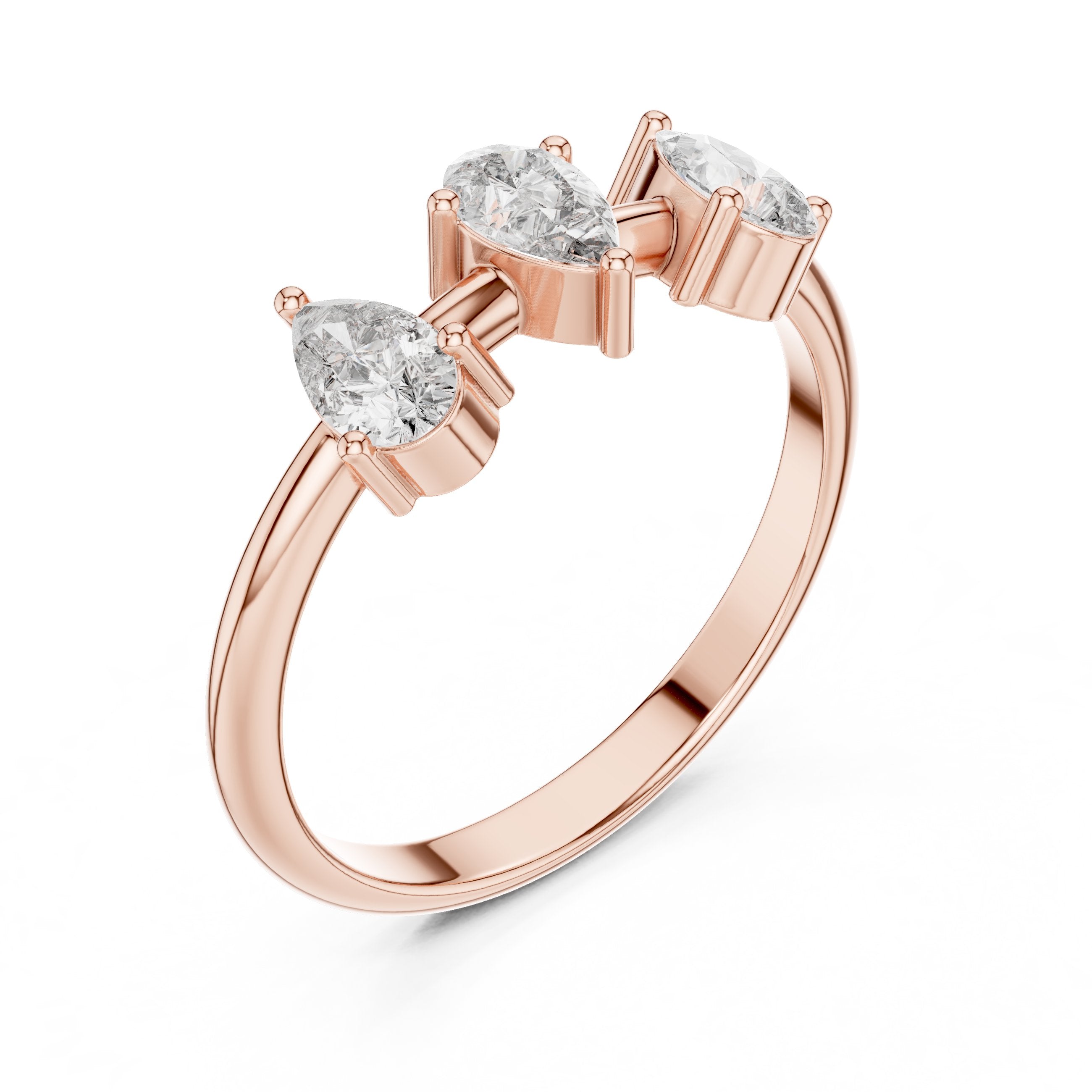 Pear Three Stone Diamond Engagement Ring in Rose Gold - VYKA Diamonds