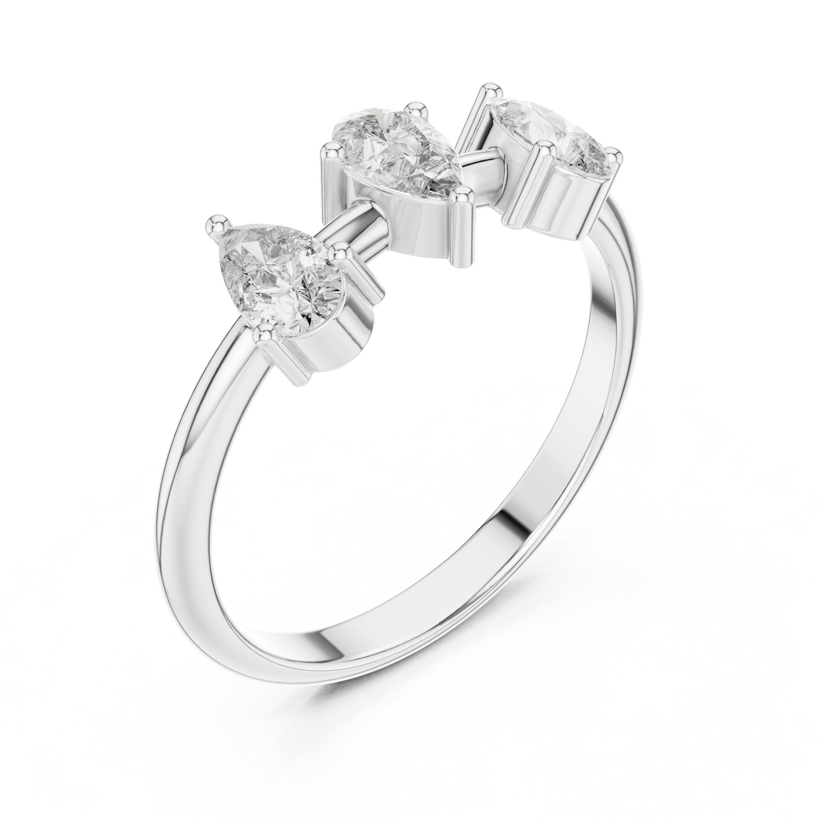 Pear Three Stone Diamond Engagement Ring in White Gold - VYKA Diamonds