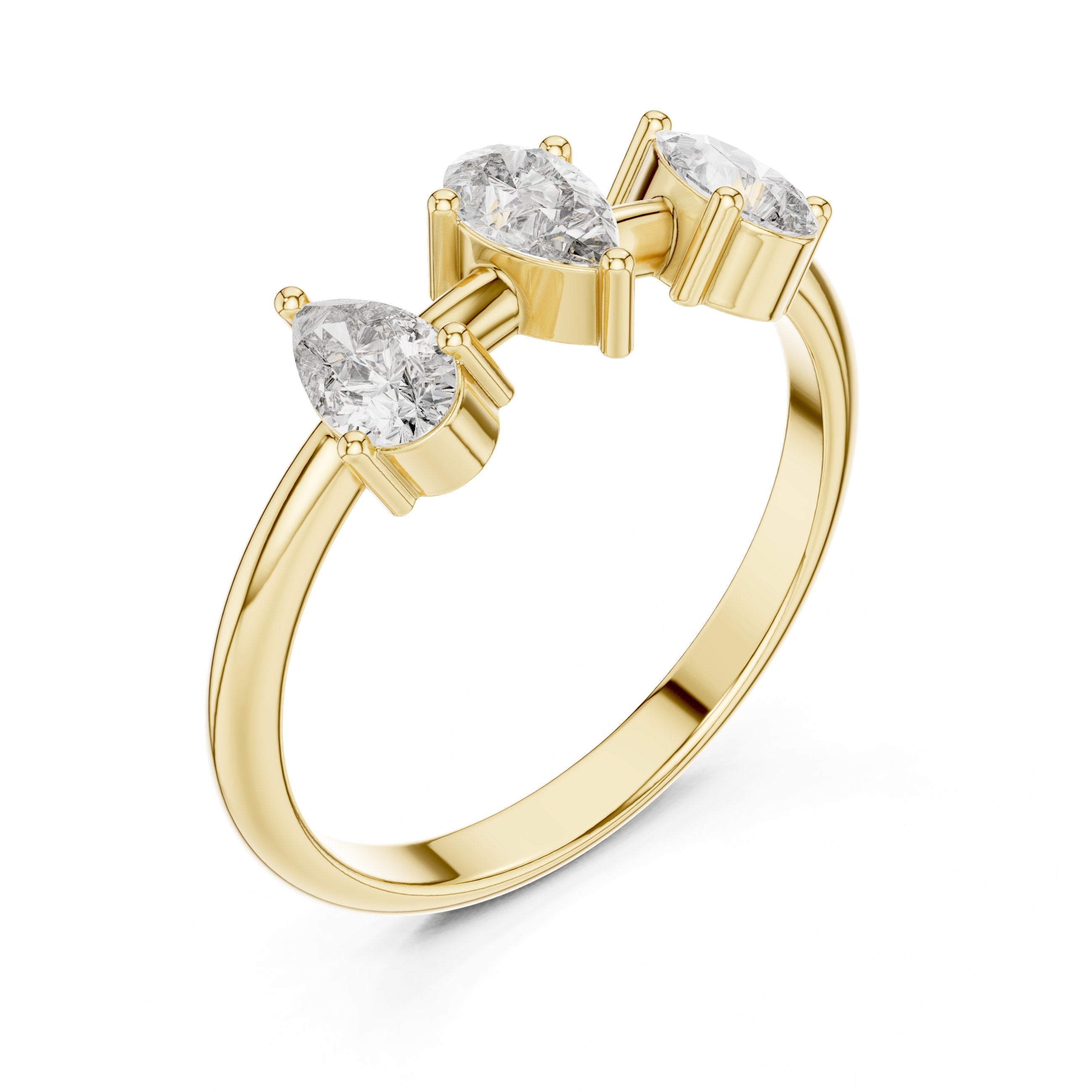 Pear Three Stone Diamond Engagement Ring in Yellow Gold - VYKA Diamonds
