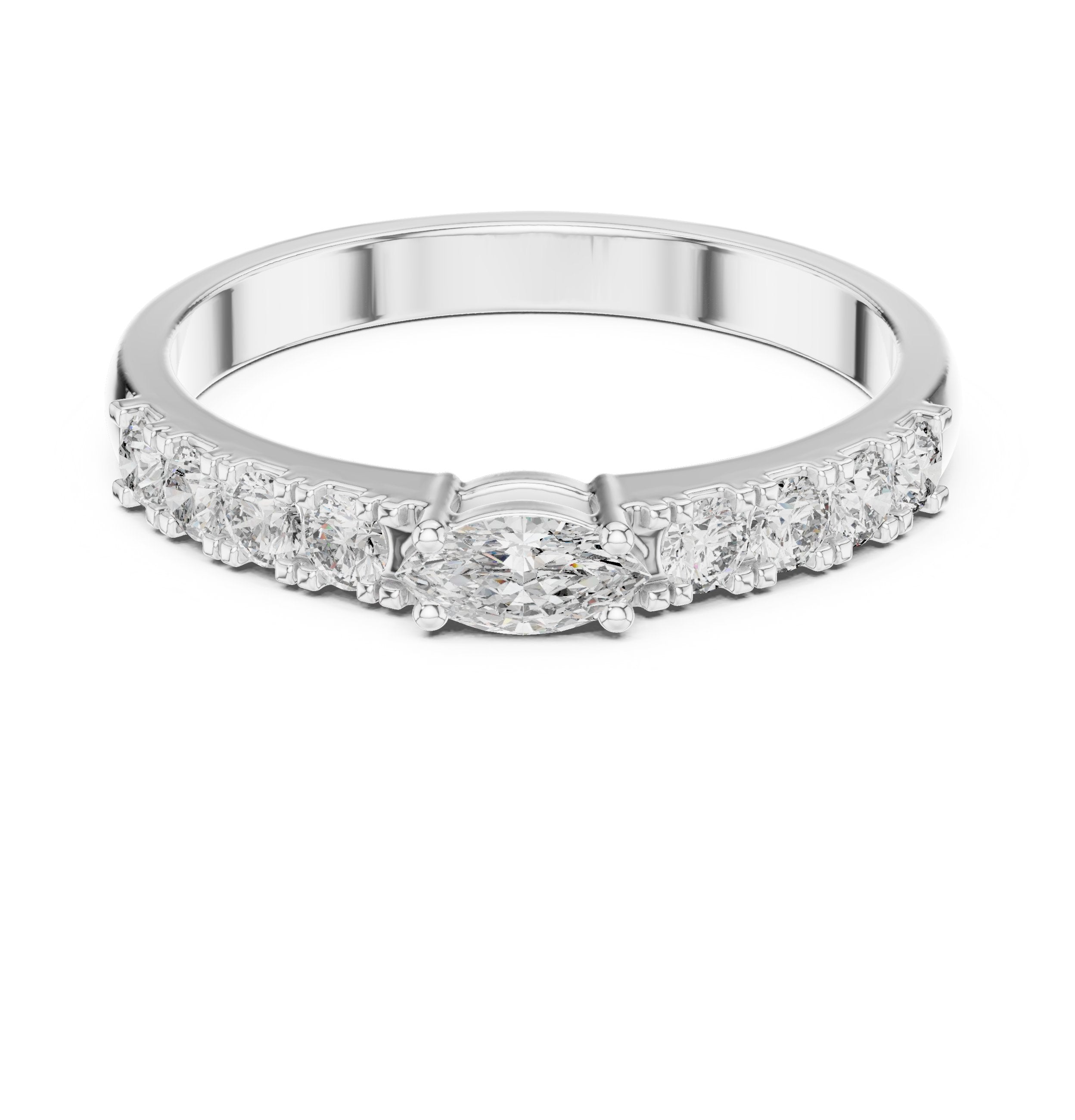 Marquise and Round Diamond Half Eternity Band in White Gold - VYKA Diamonds