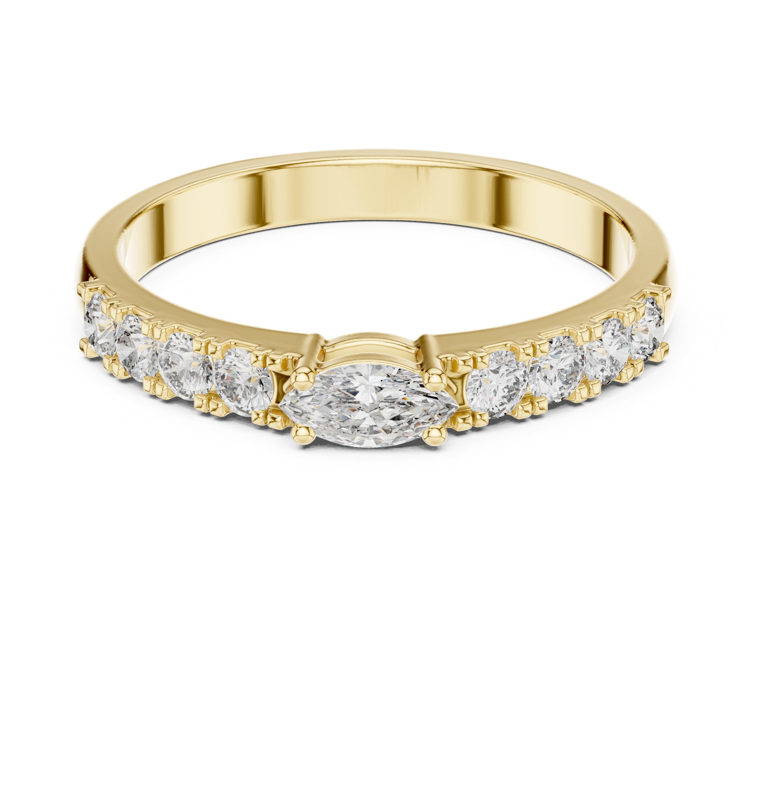 Marquise and Round Diamond Half Eternity Band in Yellow Gold - VYKA Diamonds