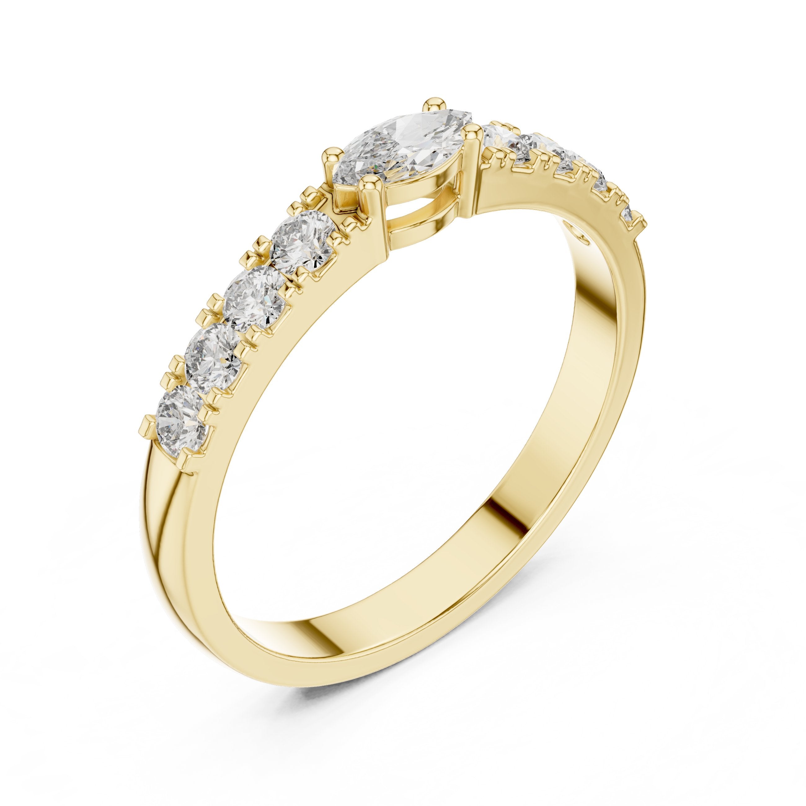 Marquise and Round Diamond Half Eternity Band in Yellow Gold - VYKA Diamonds