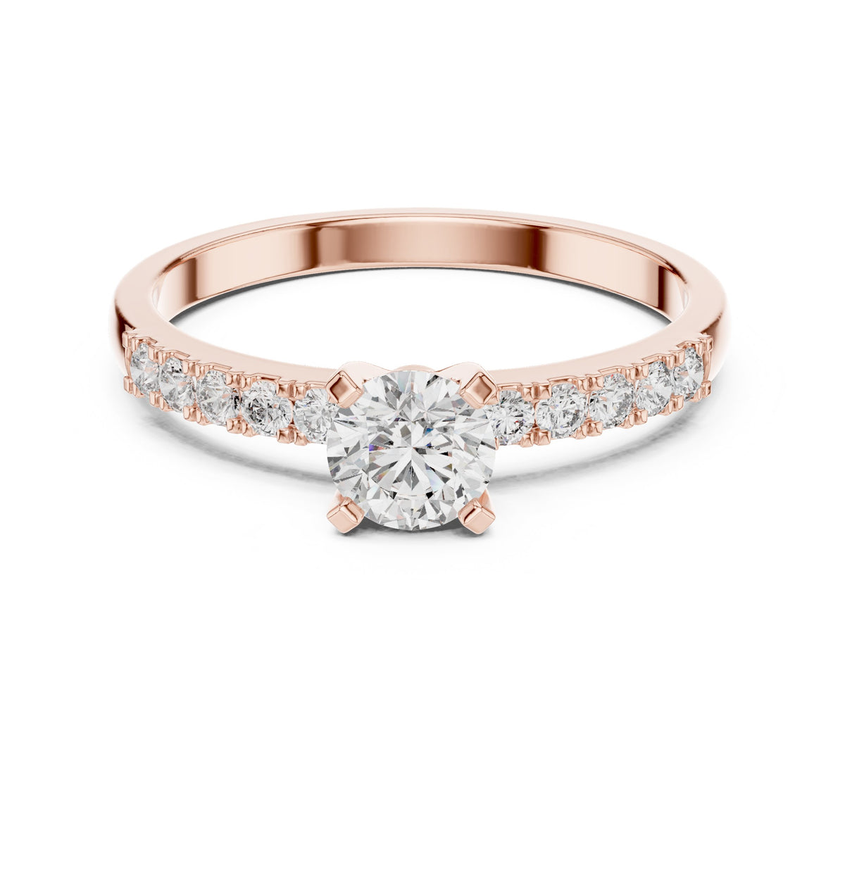 Round Diamond Cathedral Engagement Ring with Pavé Shoulders