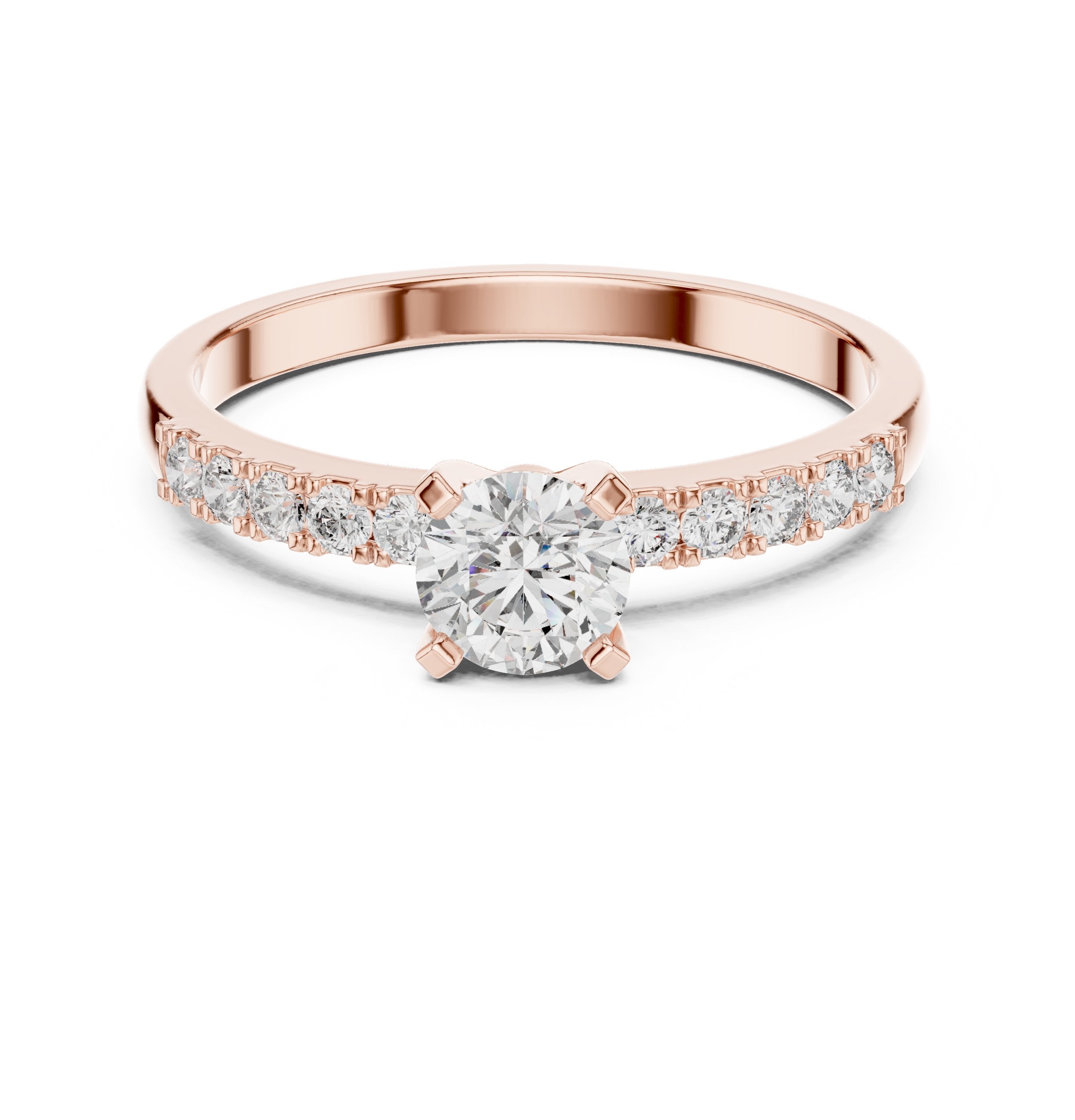 Round Diamond Cathedral Engagement Ring with Pavé Shoulders in Rose Gold - VYKA Diamonds