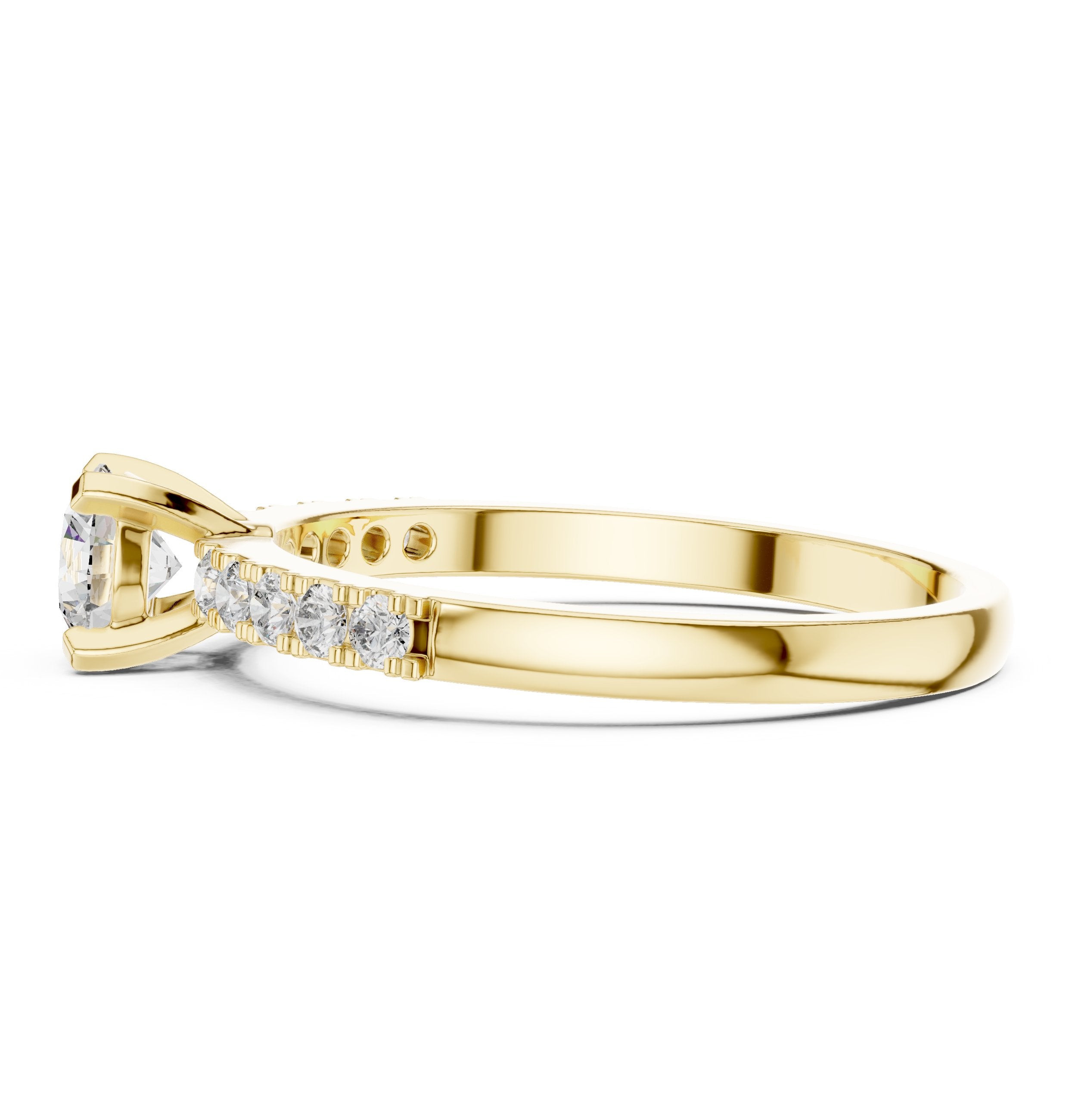 Round Diamond Cathedral Engagement Ring with Pavé Shoulders in Yellow Gold - VYKA Diamonds