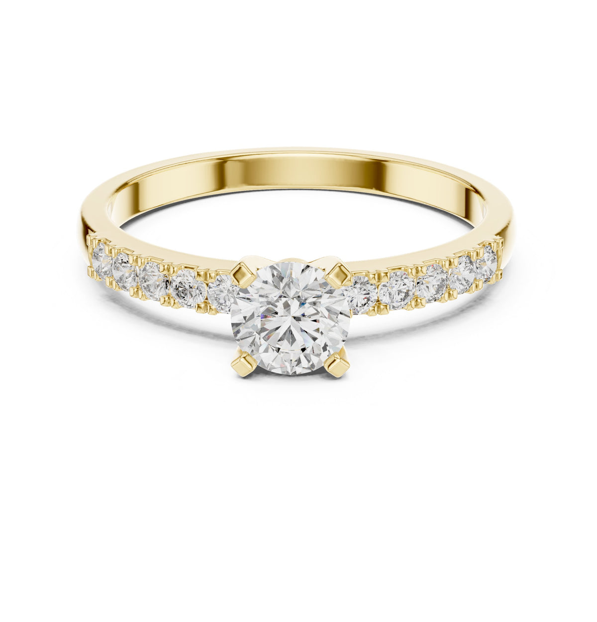 Round Diamond Cathedral Engagement Ring with Pavé Shoulders