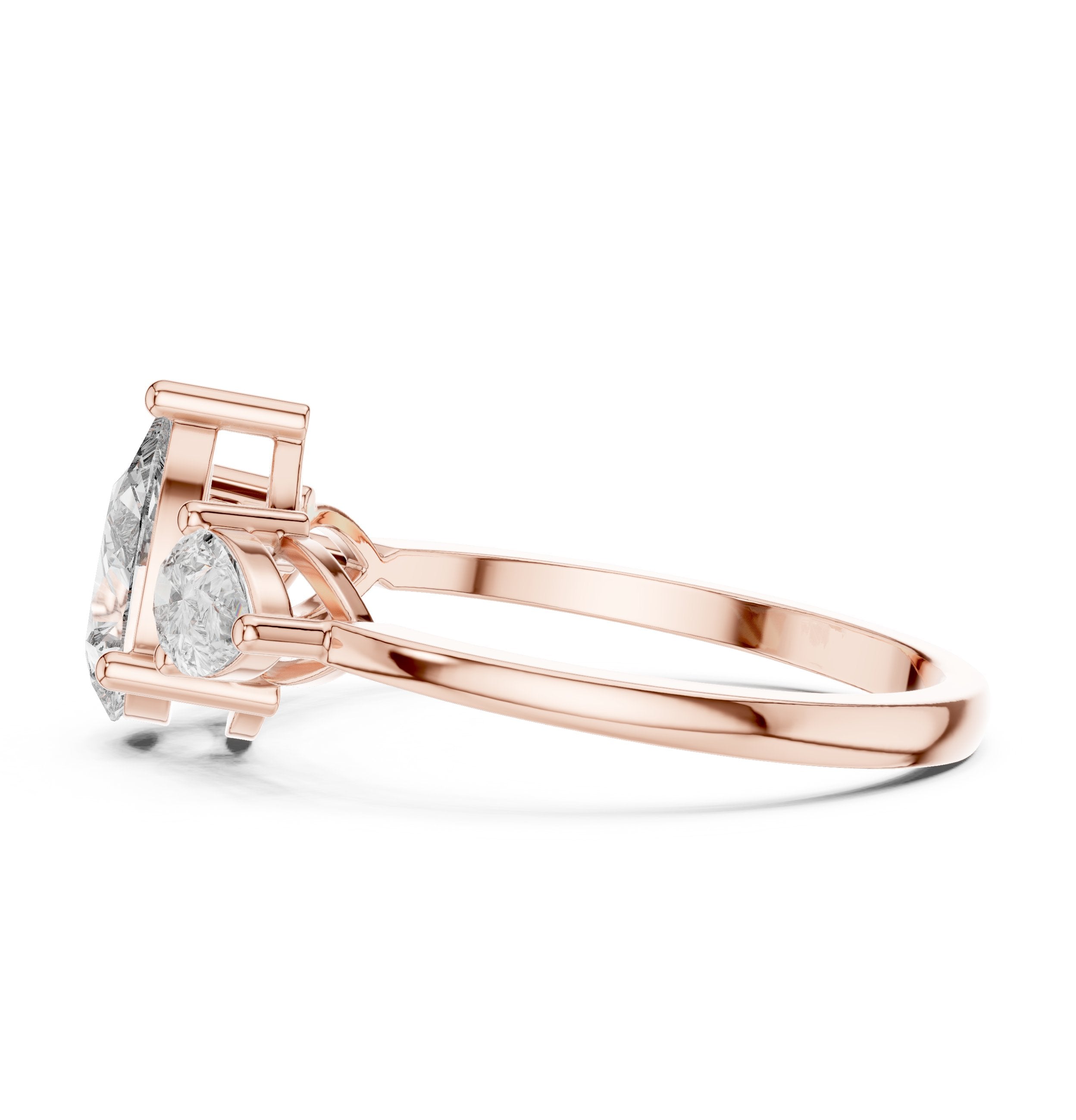 Pear Diamond Three Stone Engagement Ring with Pear Sides in Rose Gold - VYKA Diamonds