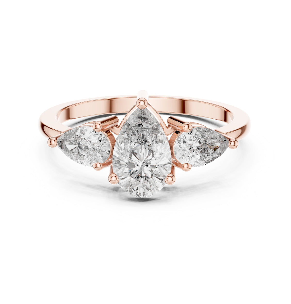 Pear Diamond Three Stone Engagement Ring with Pear Sides