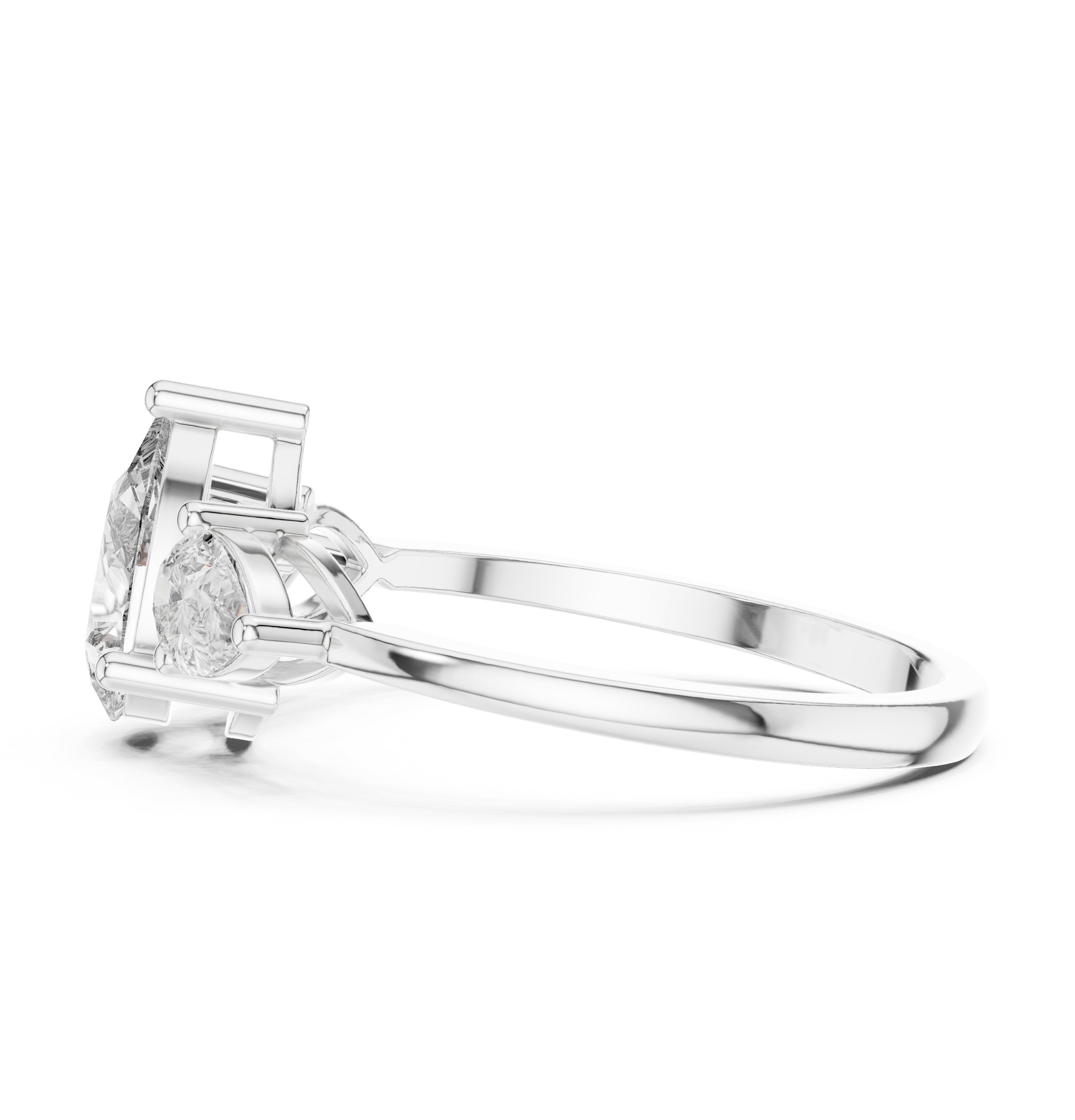 Pear Diamond Three Stone Engagement Ring with Pear Sides in White Gold - VYKA Diamonds