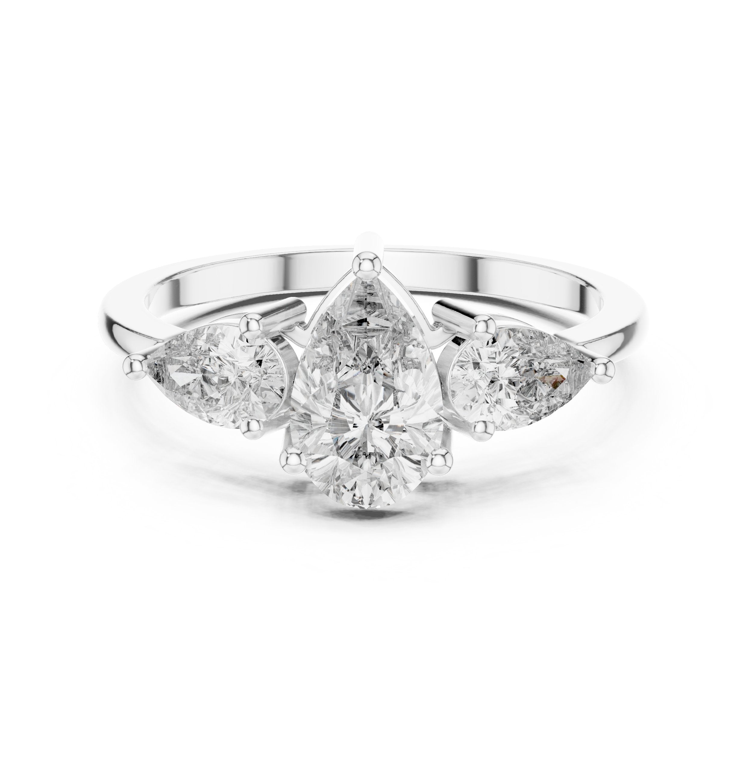 Pear Diamond Three Stone Engagement Ring with Pear Sides in White Gold - VYKA Diamonds