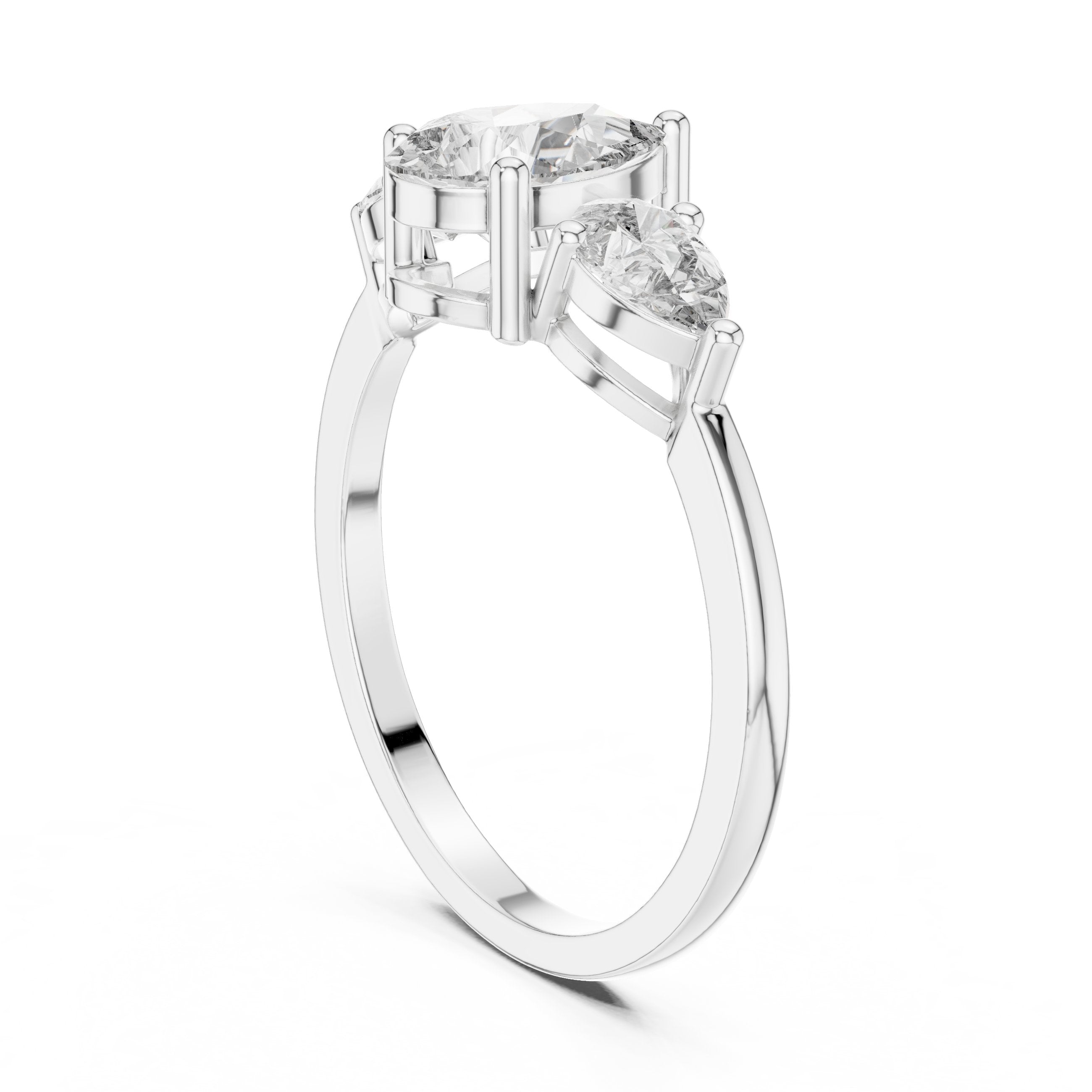 Pear Diamond Three Stone Engagement Ring with Pear Sides in White Gold - VYKA Diamonds