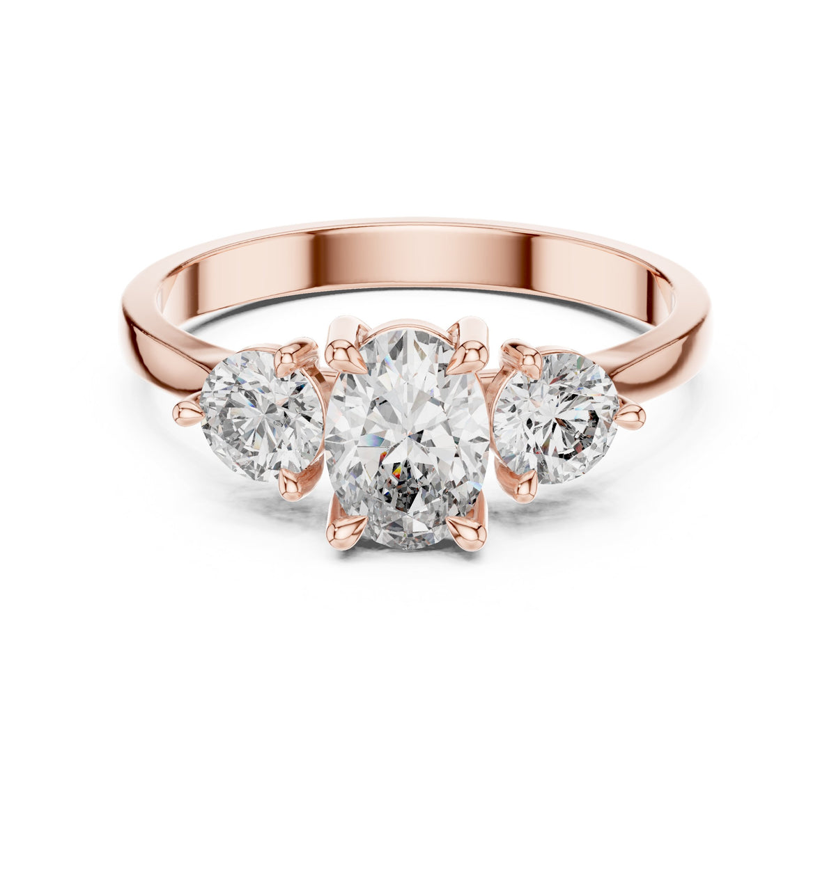 Oval Diamond Three Stone Engagement Ring with Round Sides