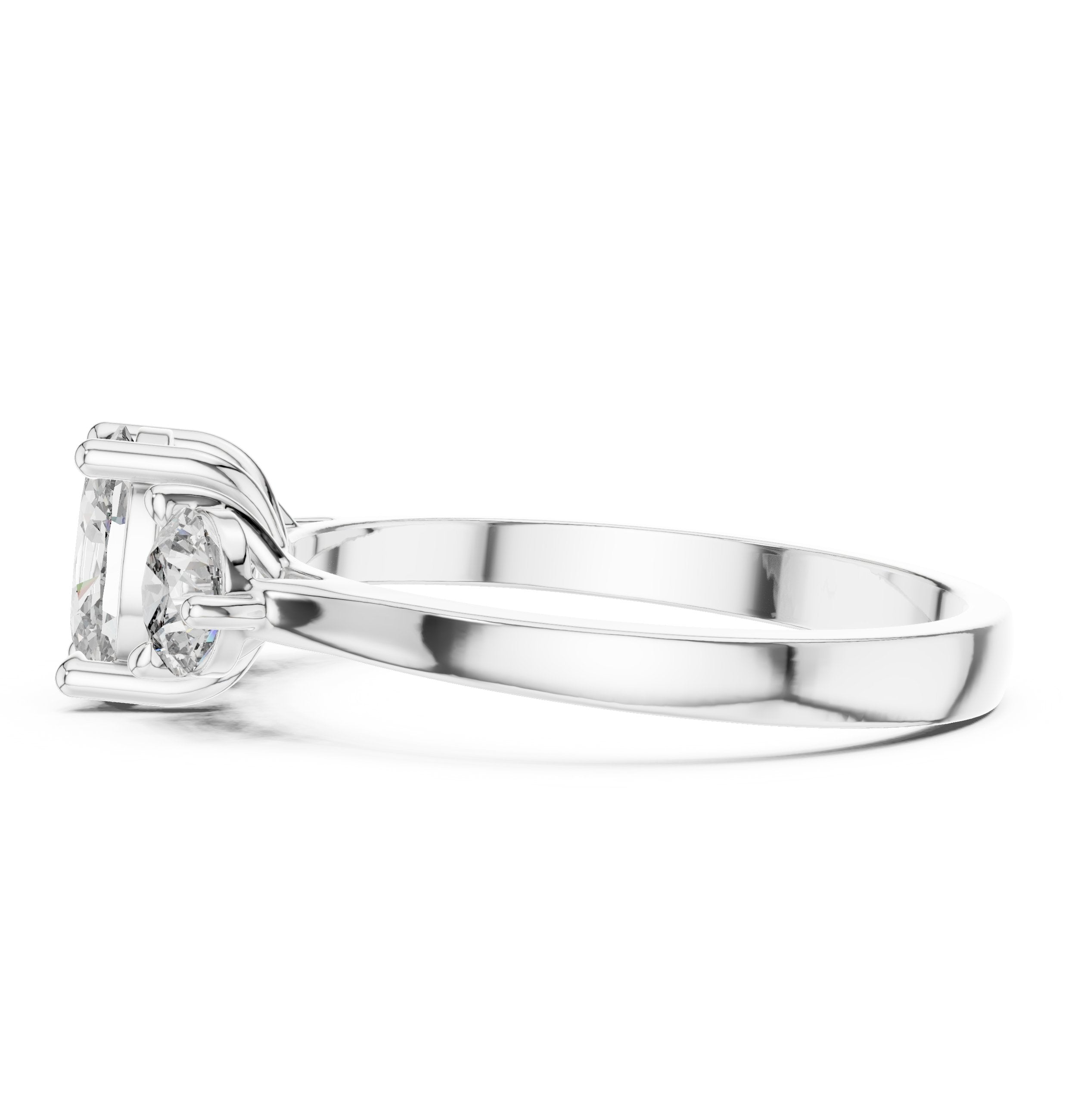 Oval Diamond Three Stone Engagement Ring with Round Sides in White Gold - VYKA Diamonds