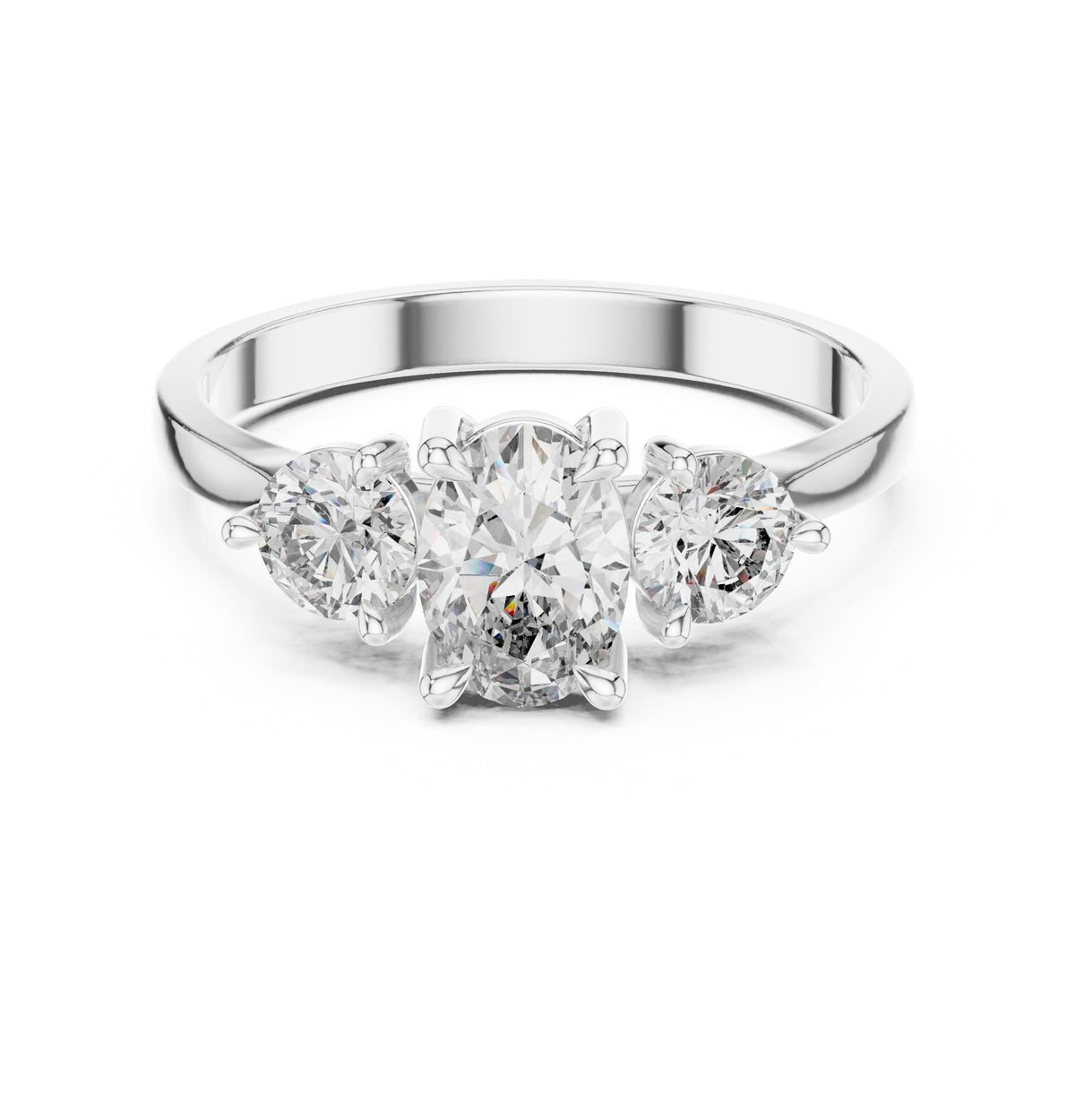 Oval Diamond Three Stone Engagement Ring with Round Sides