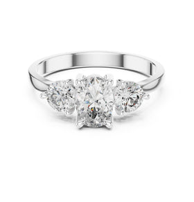 Oval Diamond Three Stone Engagement Ring with Round Sides