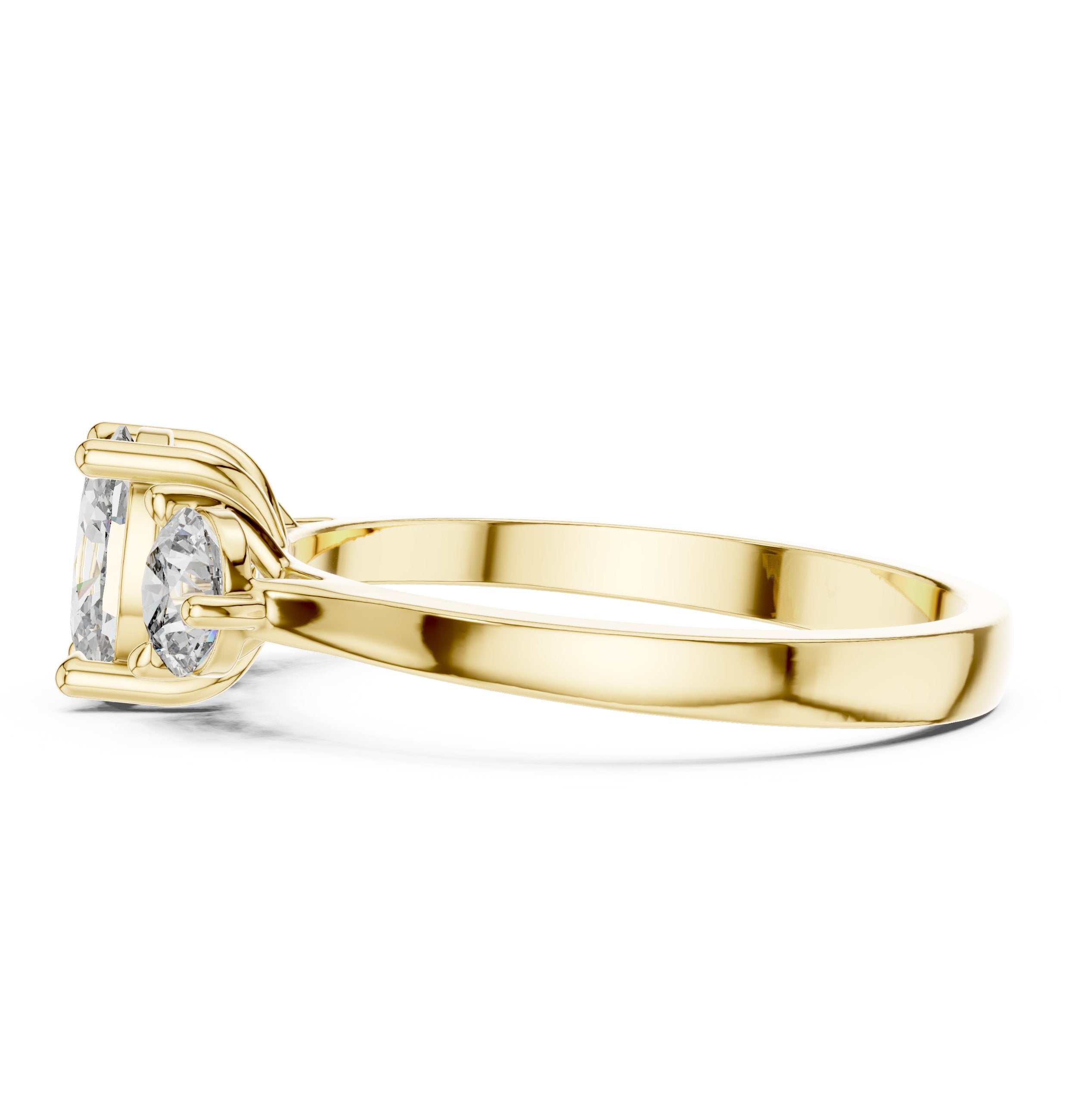 Oval Diamond Three Stone Engagement Ring with Round Sides in Yellow Gold - VYKA Diamonds