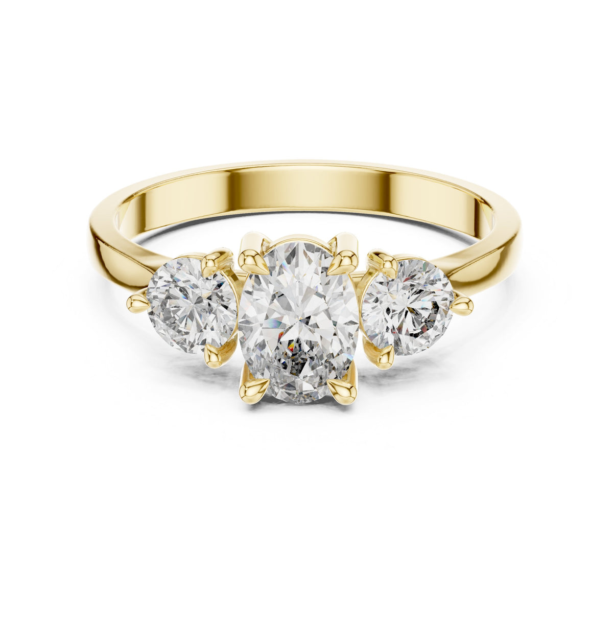 Oval Diamond Three Stone Engagement Ring with Round Sides
