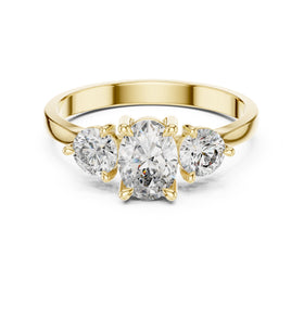 Oval Diamond Three Stone Engagement Ring with Round Sides
