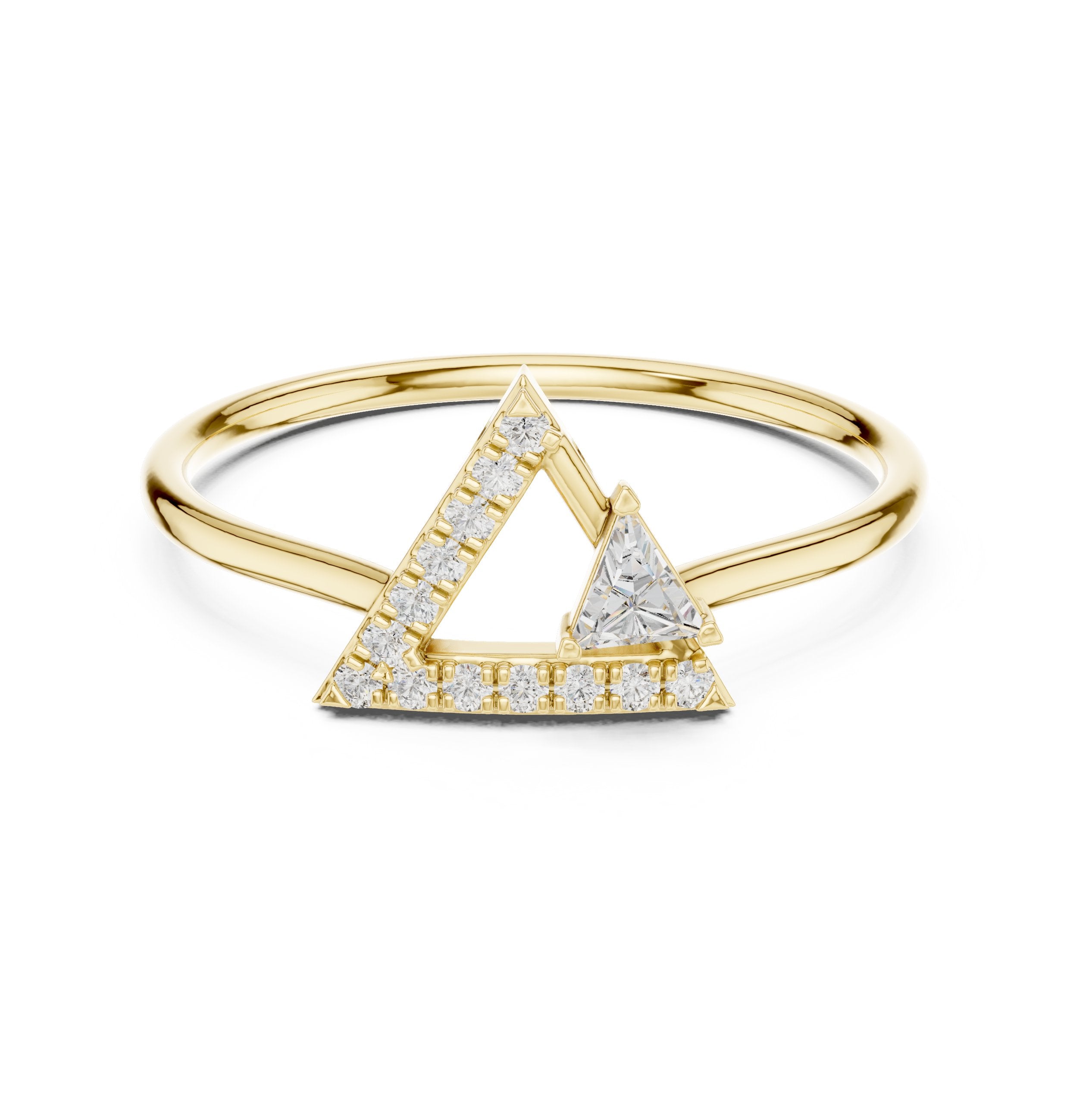 Interlocking Triangle Geometric Diamond Ring in Yellow Gold - VYKA Diamonds