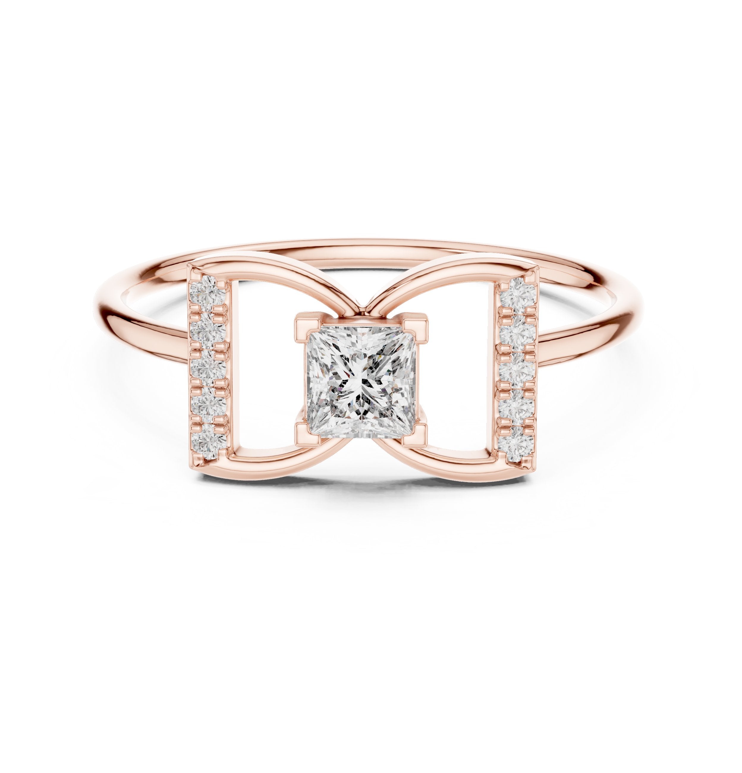 Princess Cut Diamond Geometric Engagement Ring in Rose Gold - VYKA Diamonds