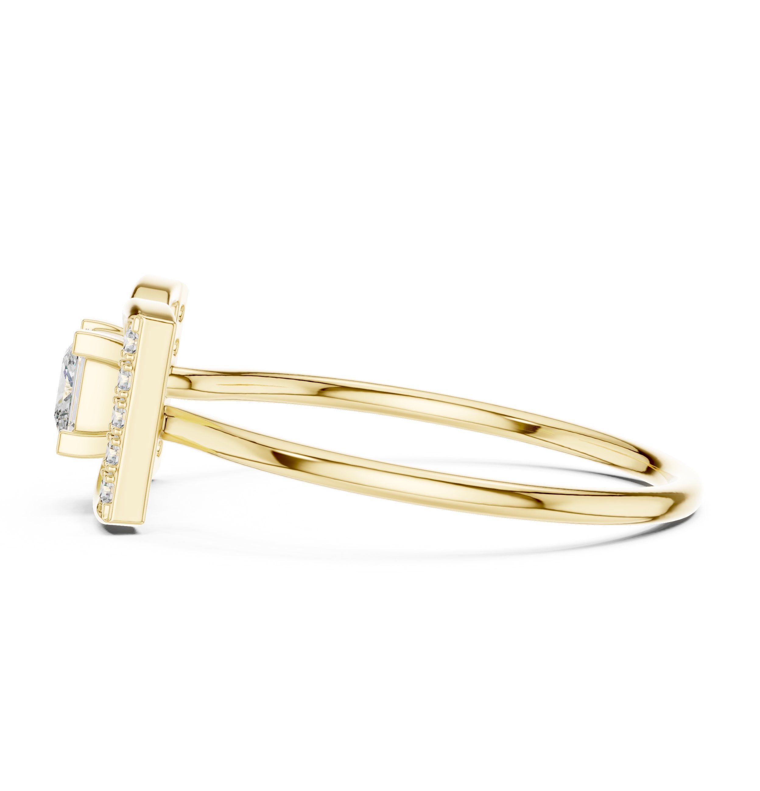 Princess Cut Diamond Geometric Engagement Ring in Yellow Gold - VYKA Diamonds