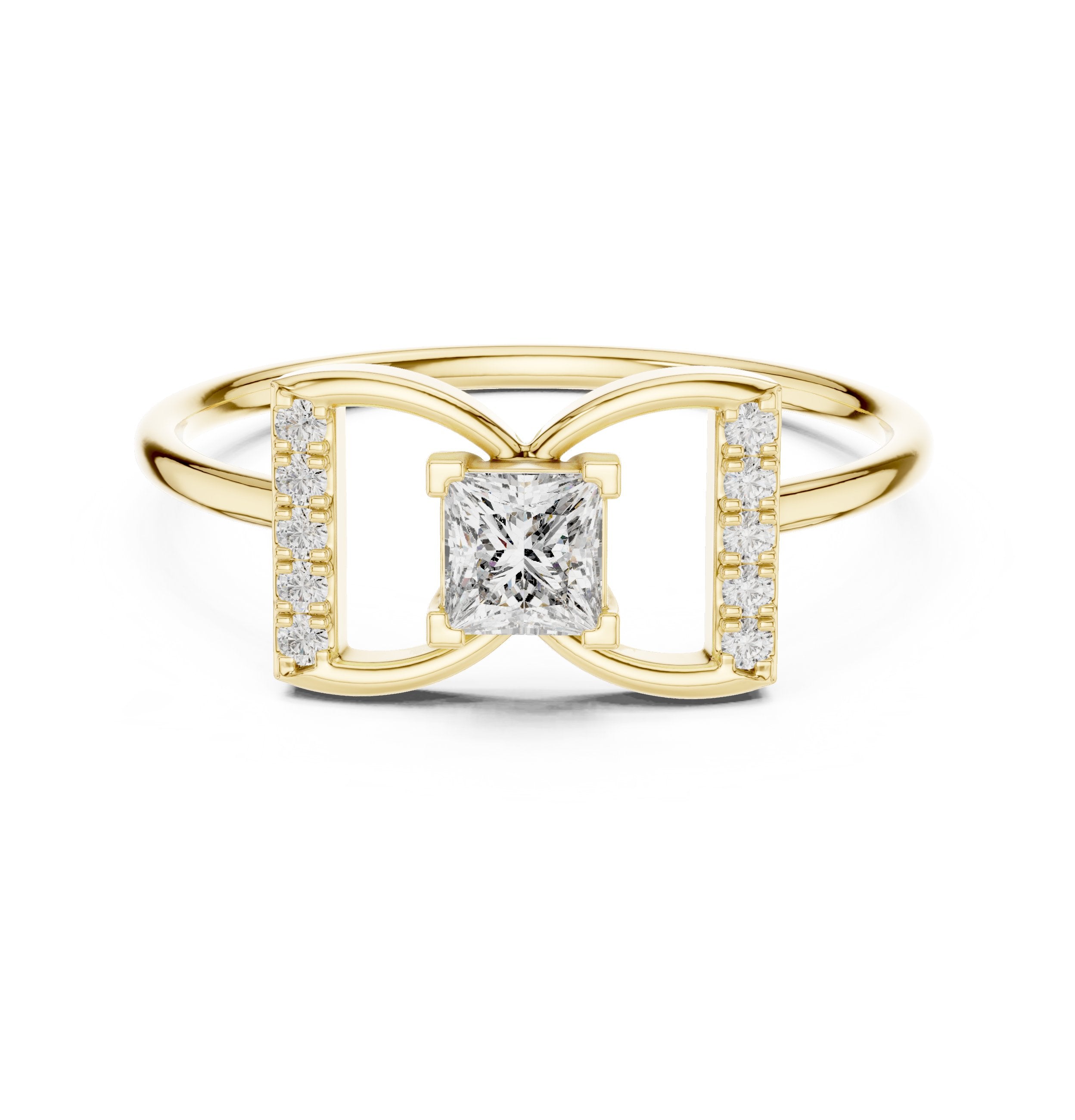 Princess Cut Diamond Geometric Engagement Ring in Yellow Gold - VYKA Diamonds